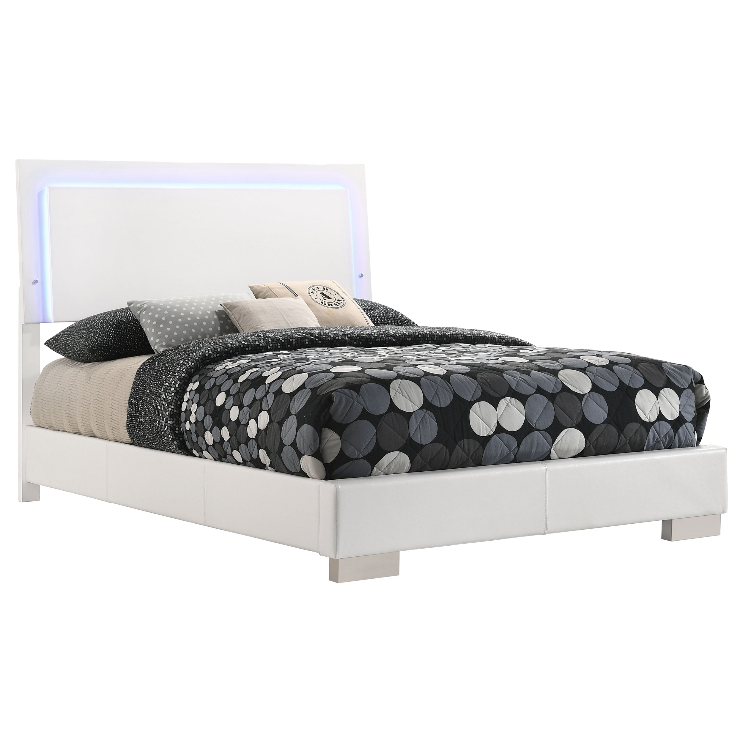 Felicity Modern Style Ultra-Glossy White Panel Bed