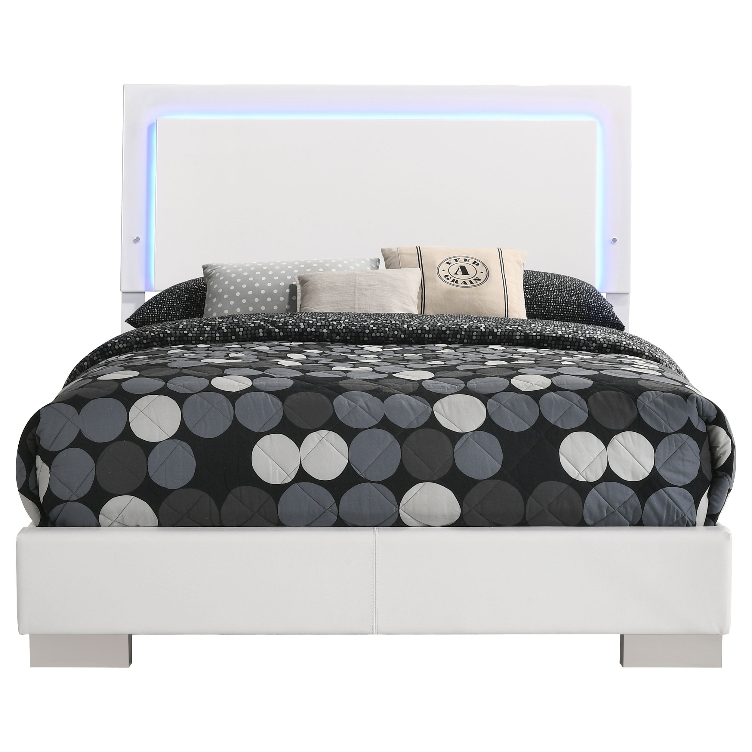 Felicity Modern Style Ultra-Glossy White Panel Bed