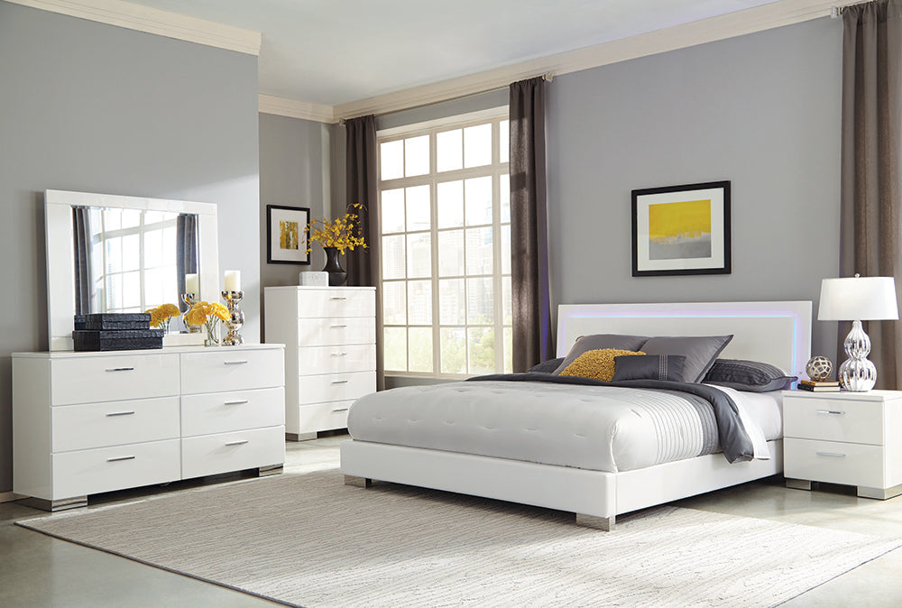 Felicity Modern Style Ultra-Glossy White Panel Bed