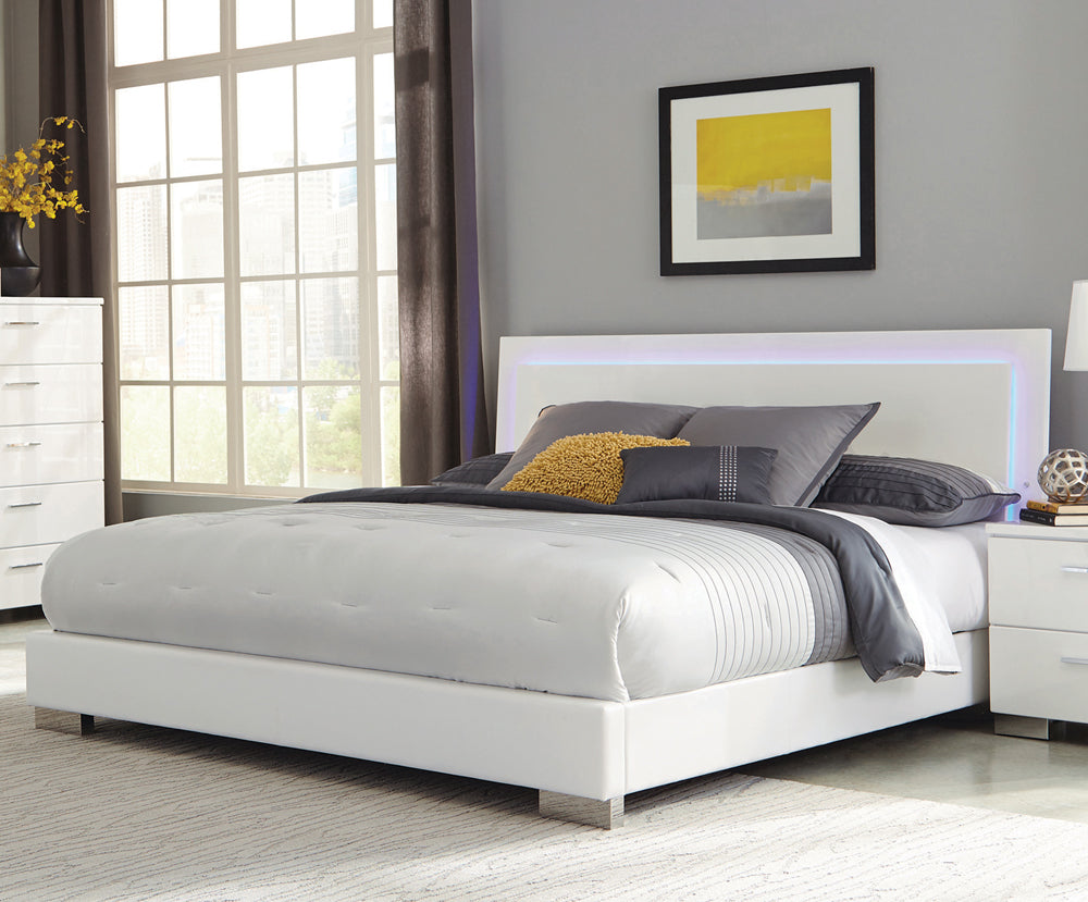 Felicity Modern Style Ultra-Glossy White Panel Bed