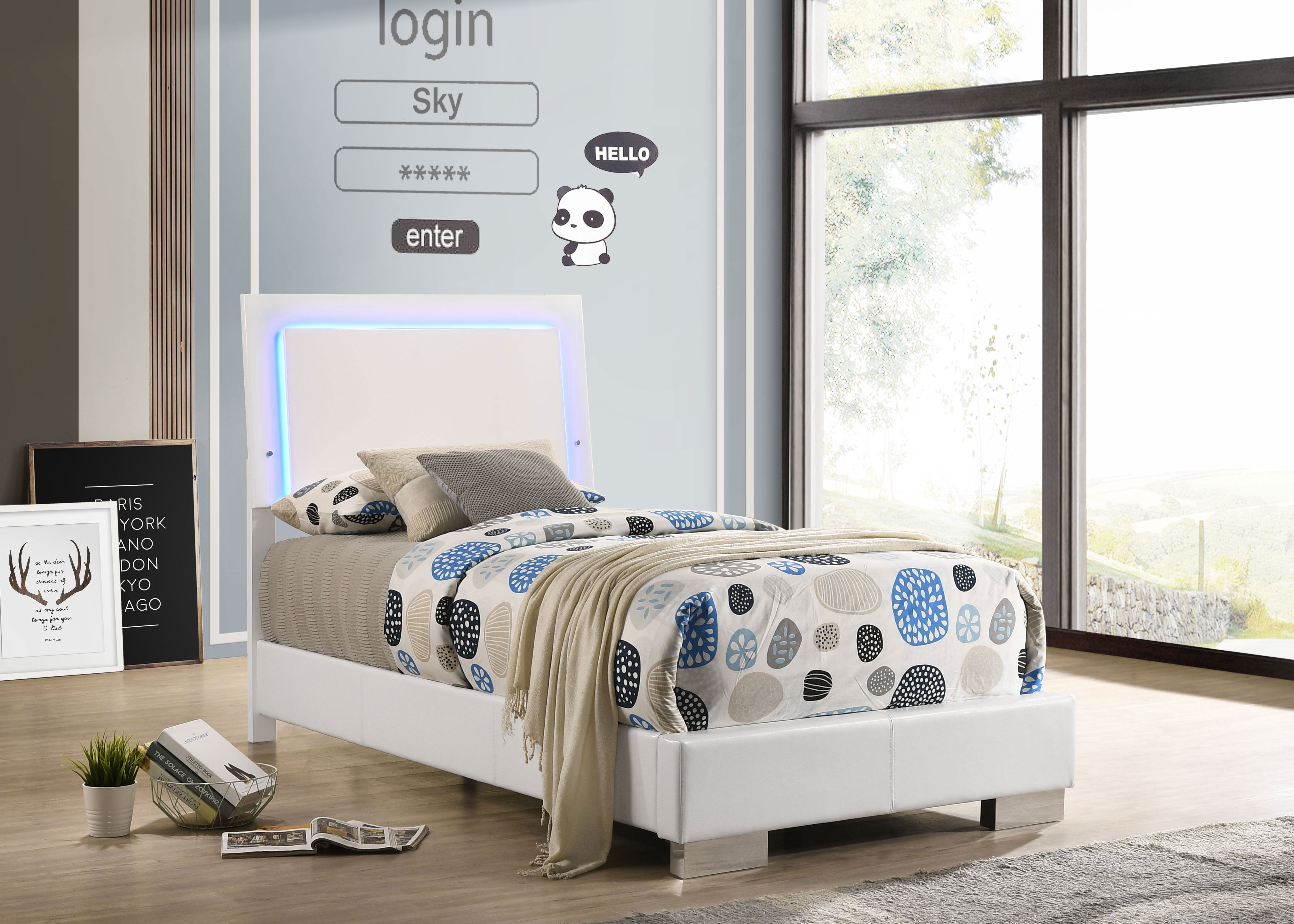 Felicity Modern Style Ultra-Glossy White Panel Bed