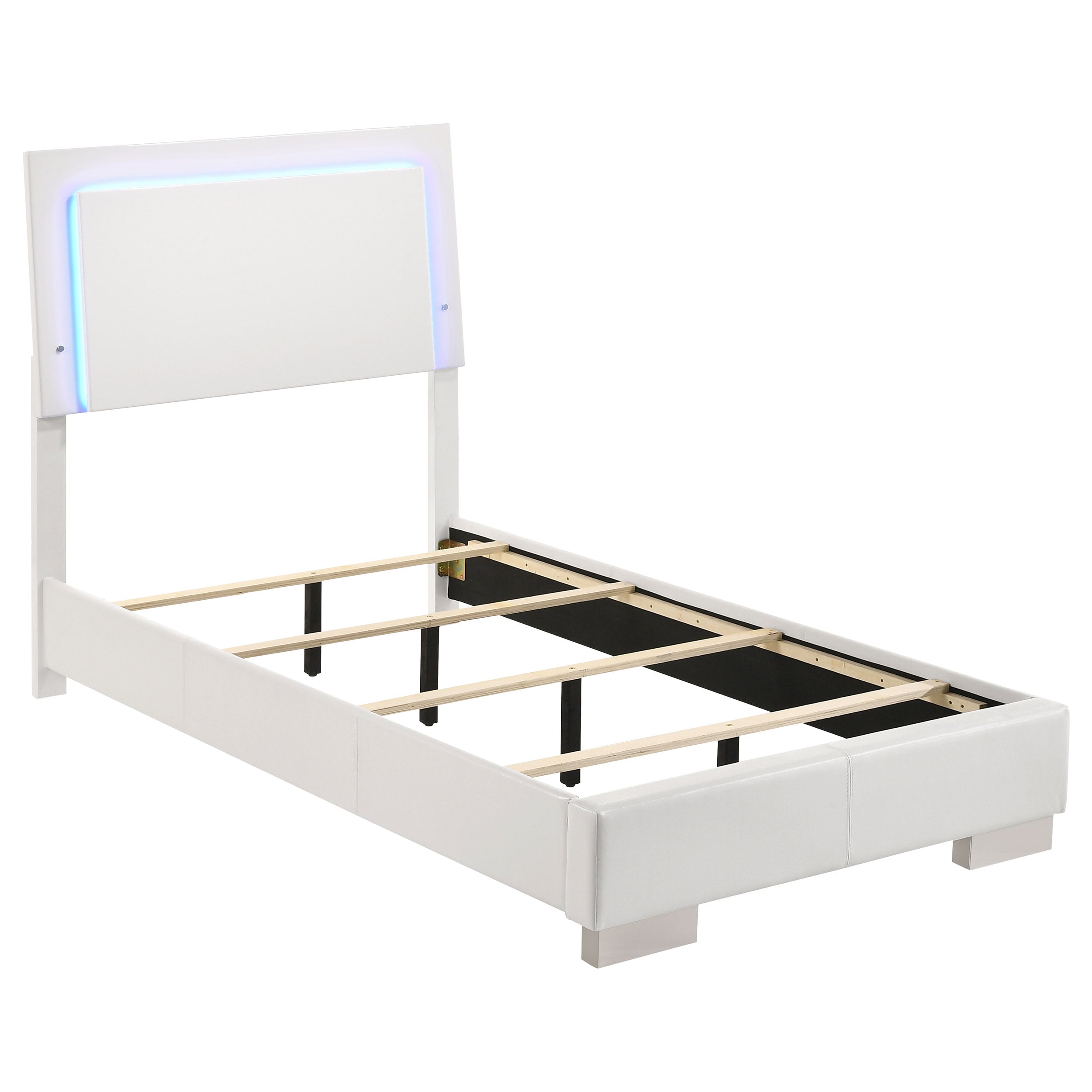 Felicity Modern Style Ultra-Glossy White Panel Bed Twin With LED Lighting