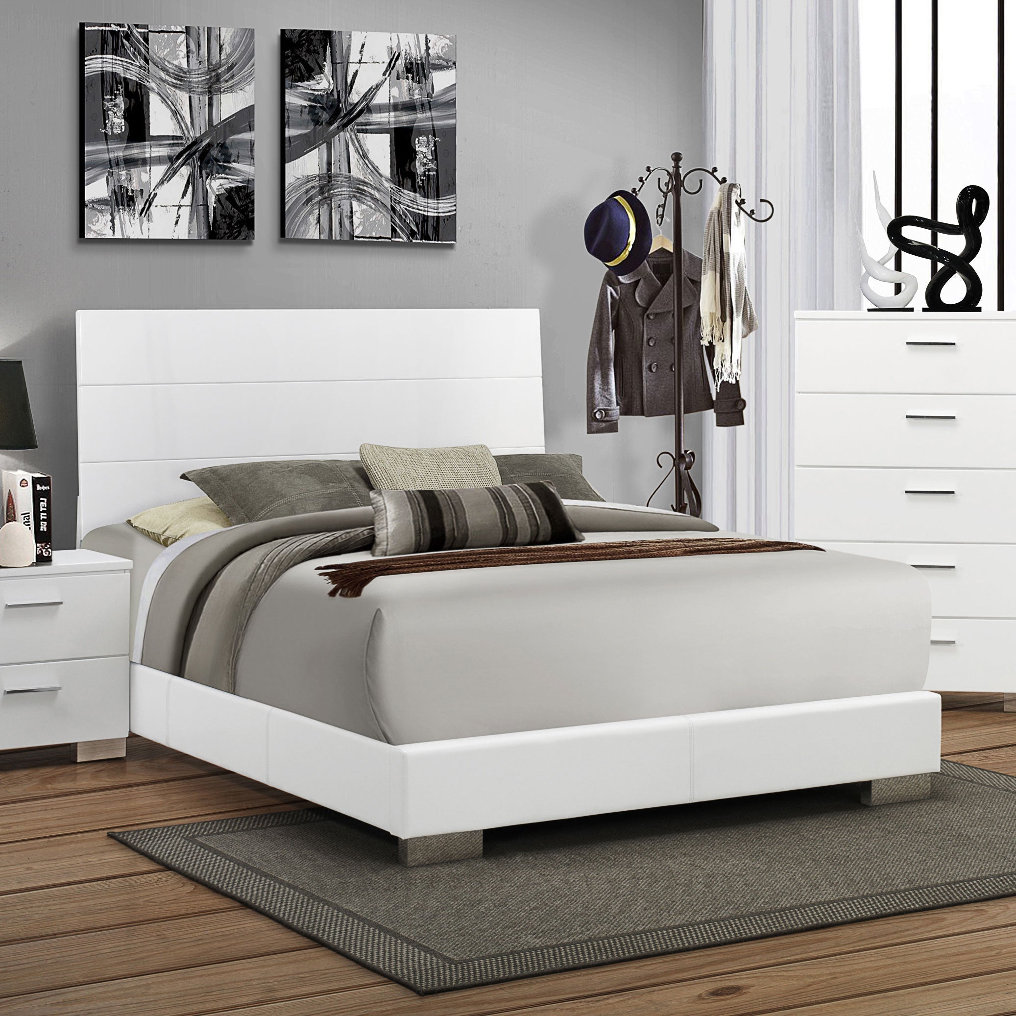 Felicity Modern Style Ultra-Glossy White Panel Bed