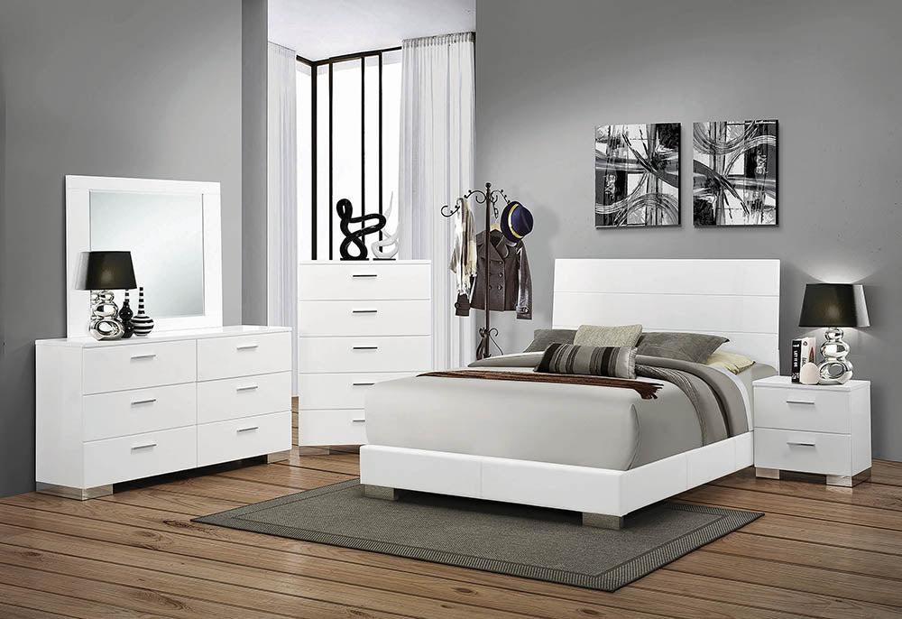 Felicity Modern Style Ultra-Glossy White Panel Bed