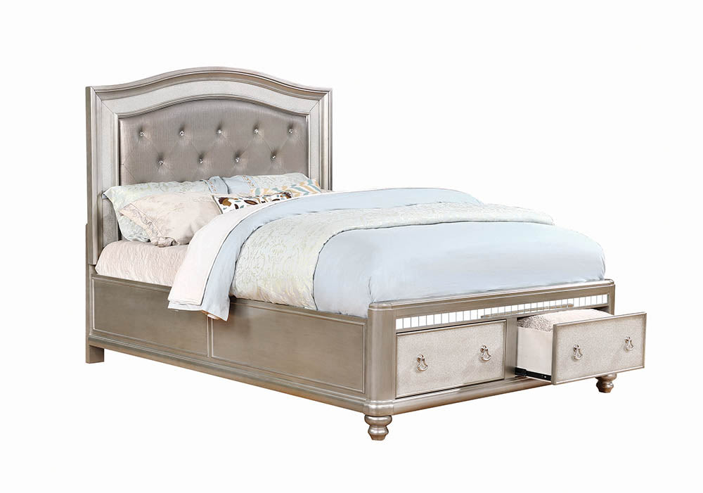 Bling Game Storage Bed Metallic Platinum Eastern King Upholstered Storage