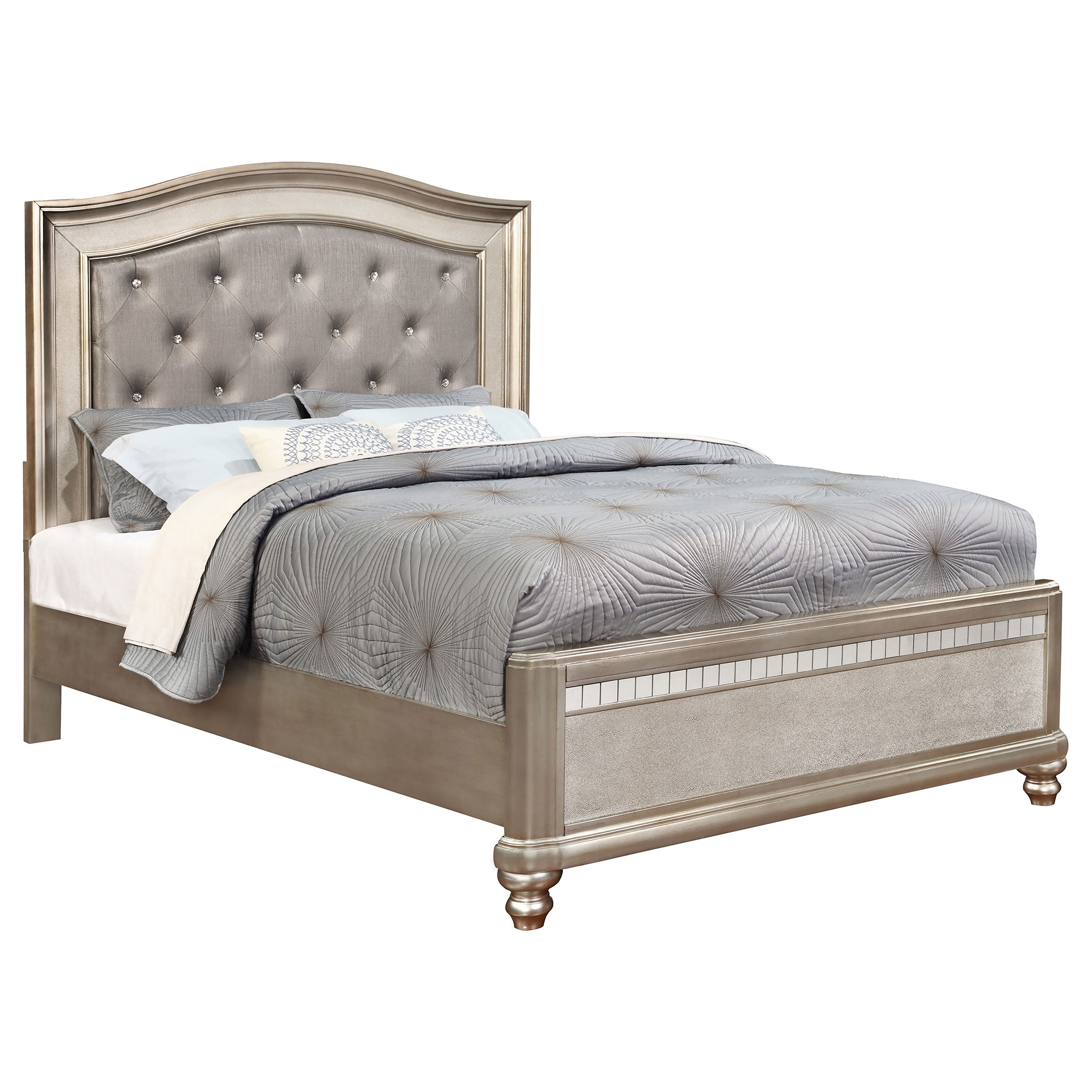 Bling Game Storage Bed Metallic Platinum Eastern King Panel Without Storage