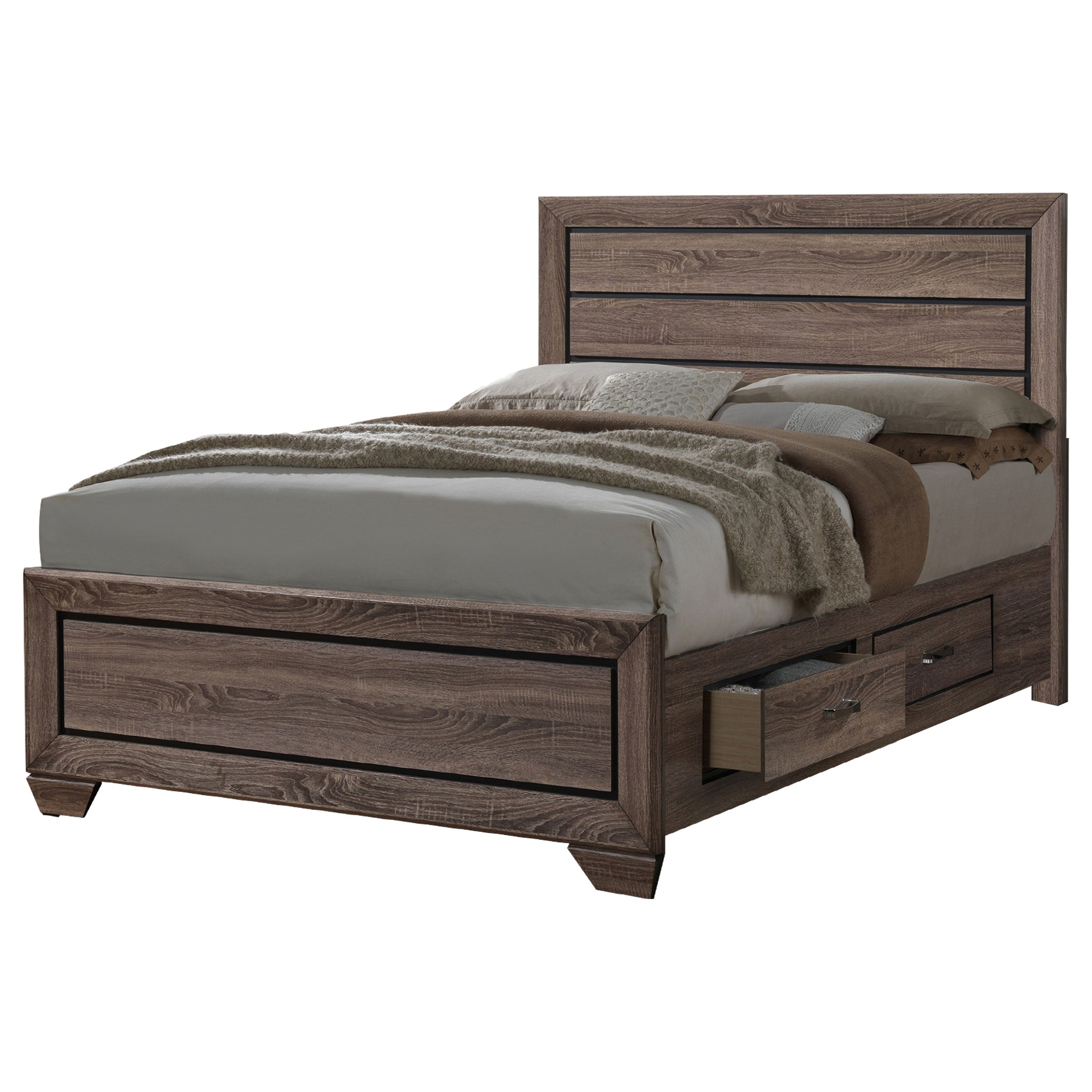 Kauffman Rustic Charm & sophisticatedSLook Bed California King Washed Taupe Storage