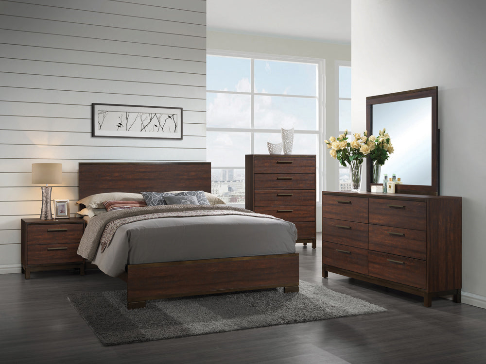 Edmonton Industrial-Inspired Look Panel Bed Rustic Tobacco