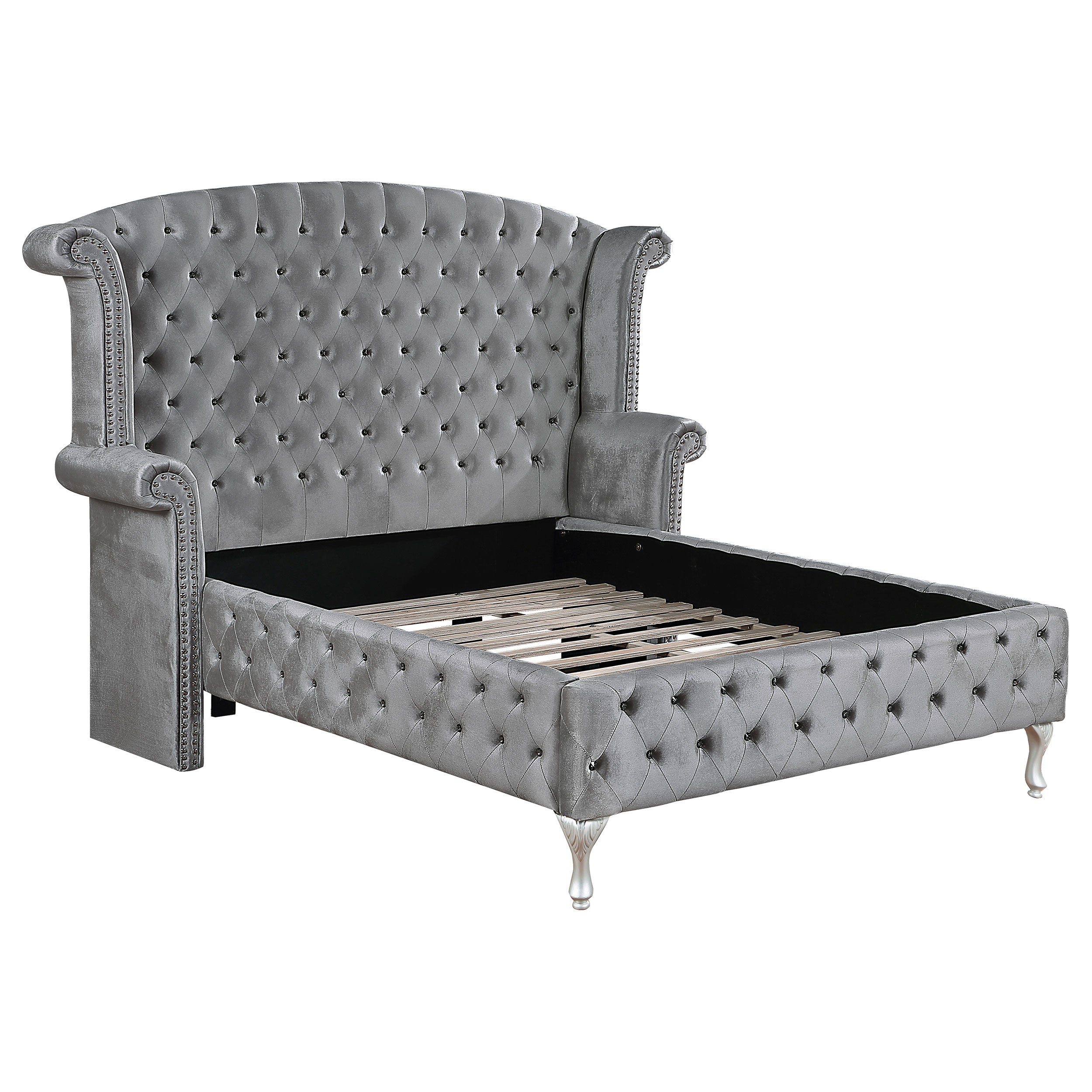 Deanna Wingback Style Tufted Upholstered Bed Eastern King Grey