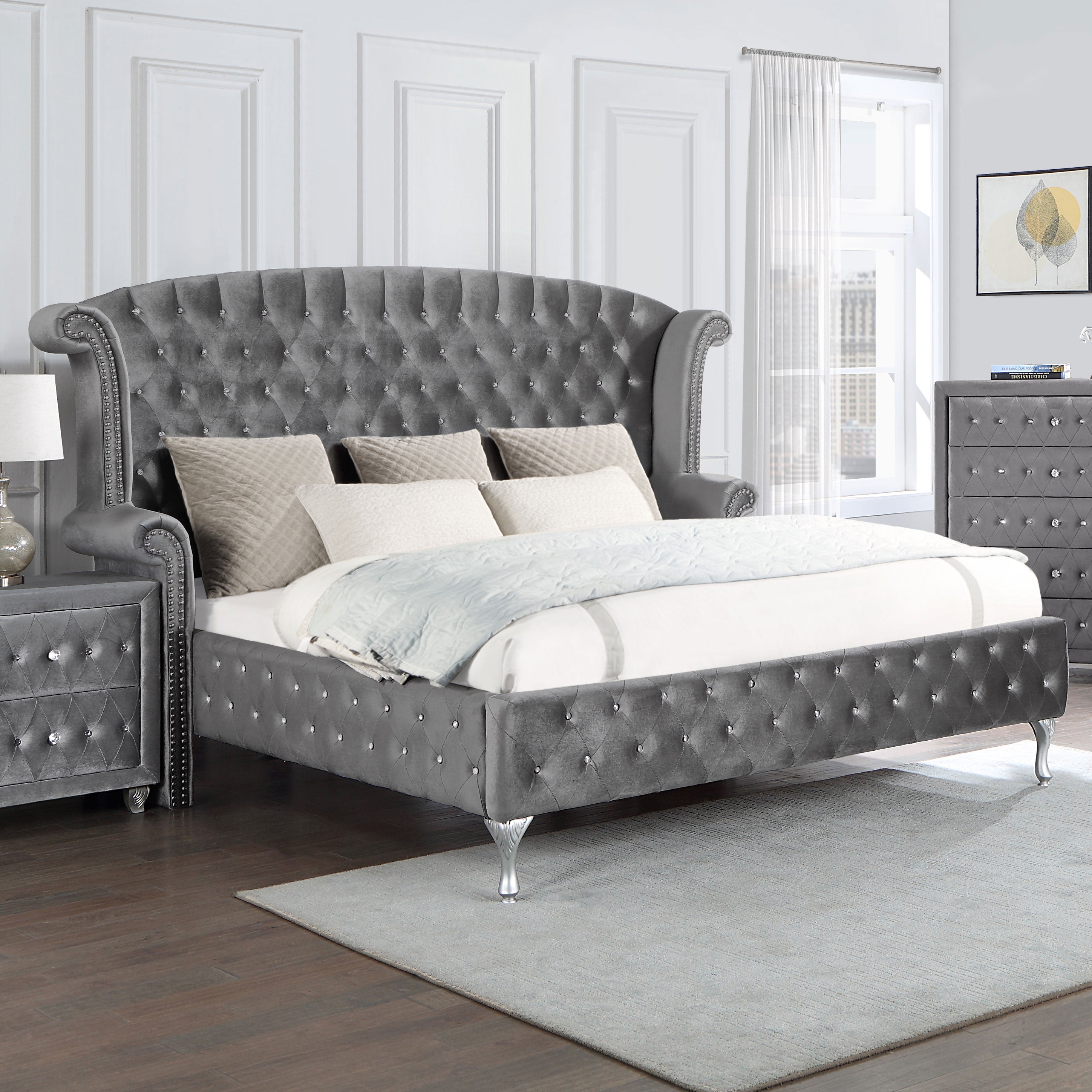 Deanna Wingback Style Tufted Upholstered Bed