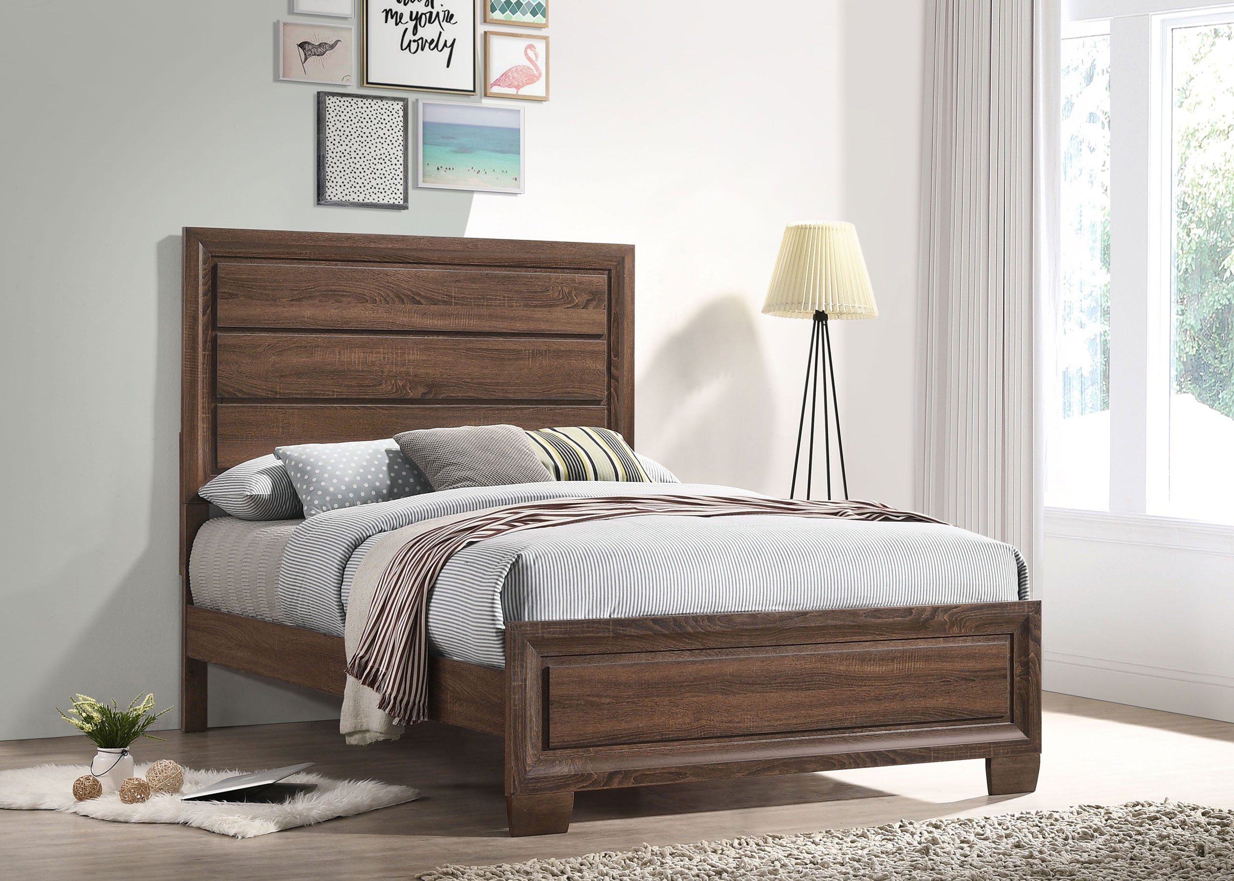 Brandon Transitional Style Panel Bed Medium Warm Brown