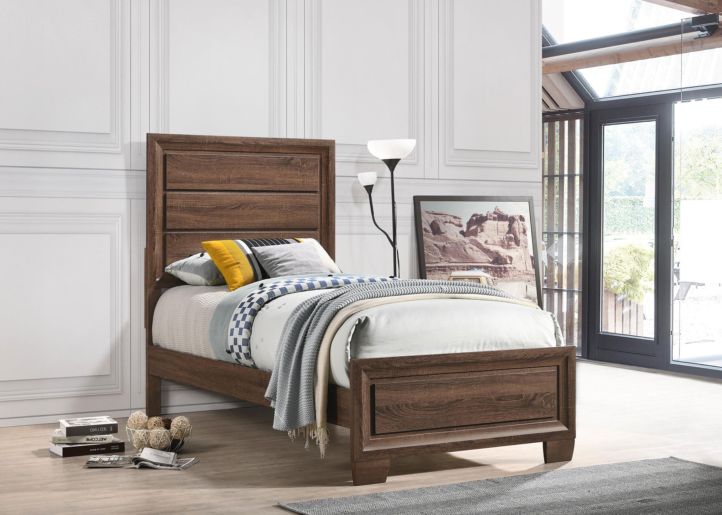 Brandon Transitional Style Panel Bed Medium Warm Brown