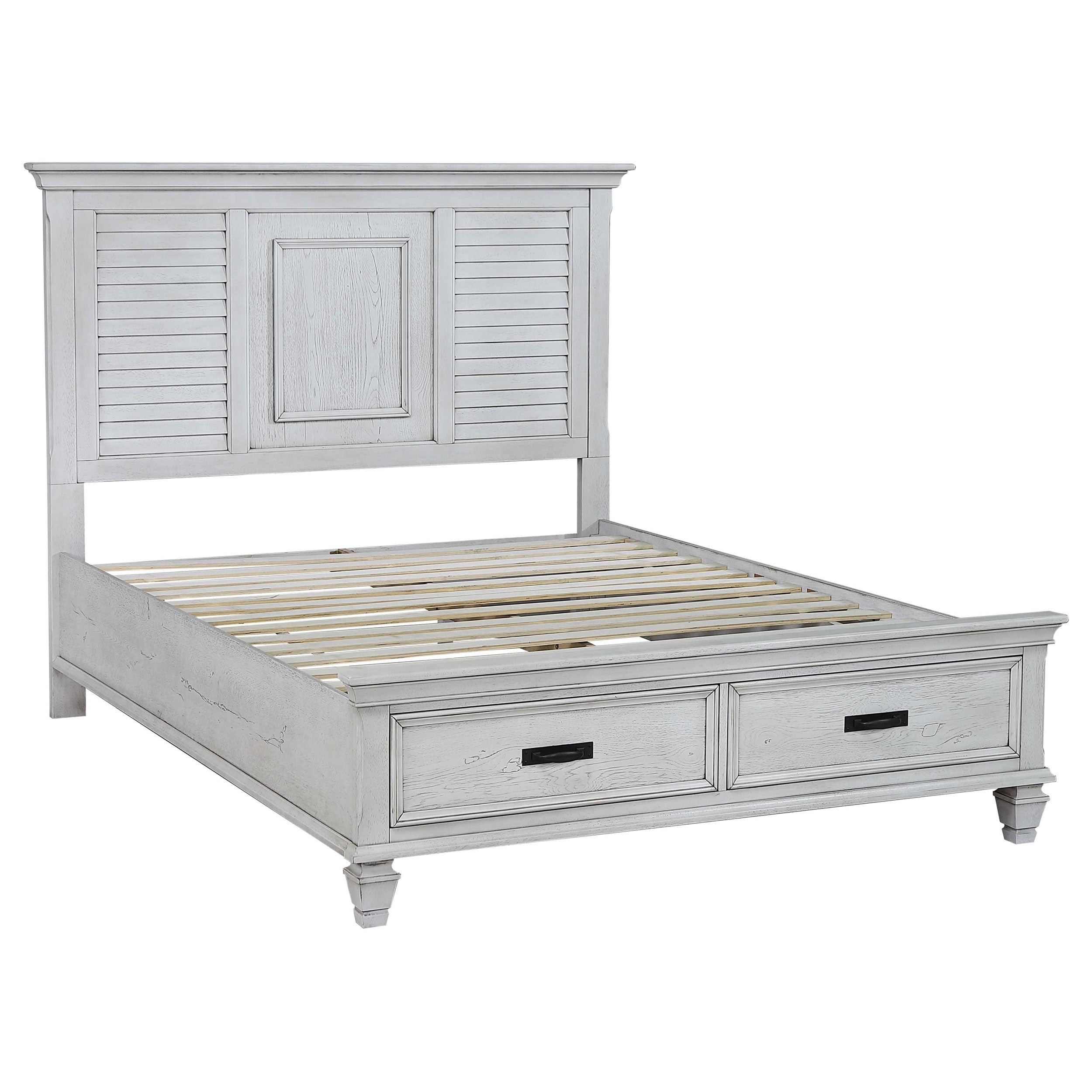 Franco Rustic Vibe & Tropical Design Bed Eastern King Antique White Storage