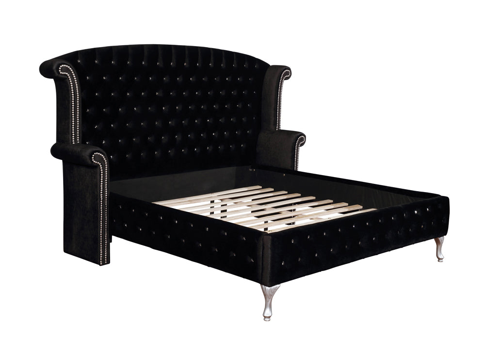 Deanna Wingback Style Tufted Upholstered Bed Eastern King Black