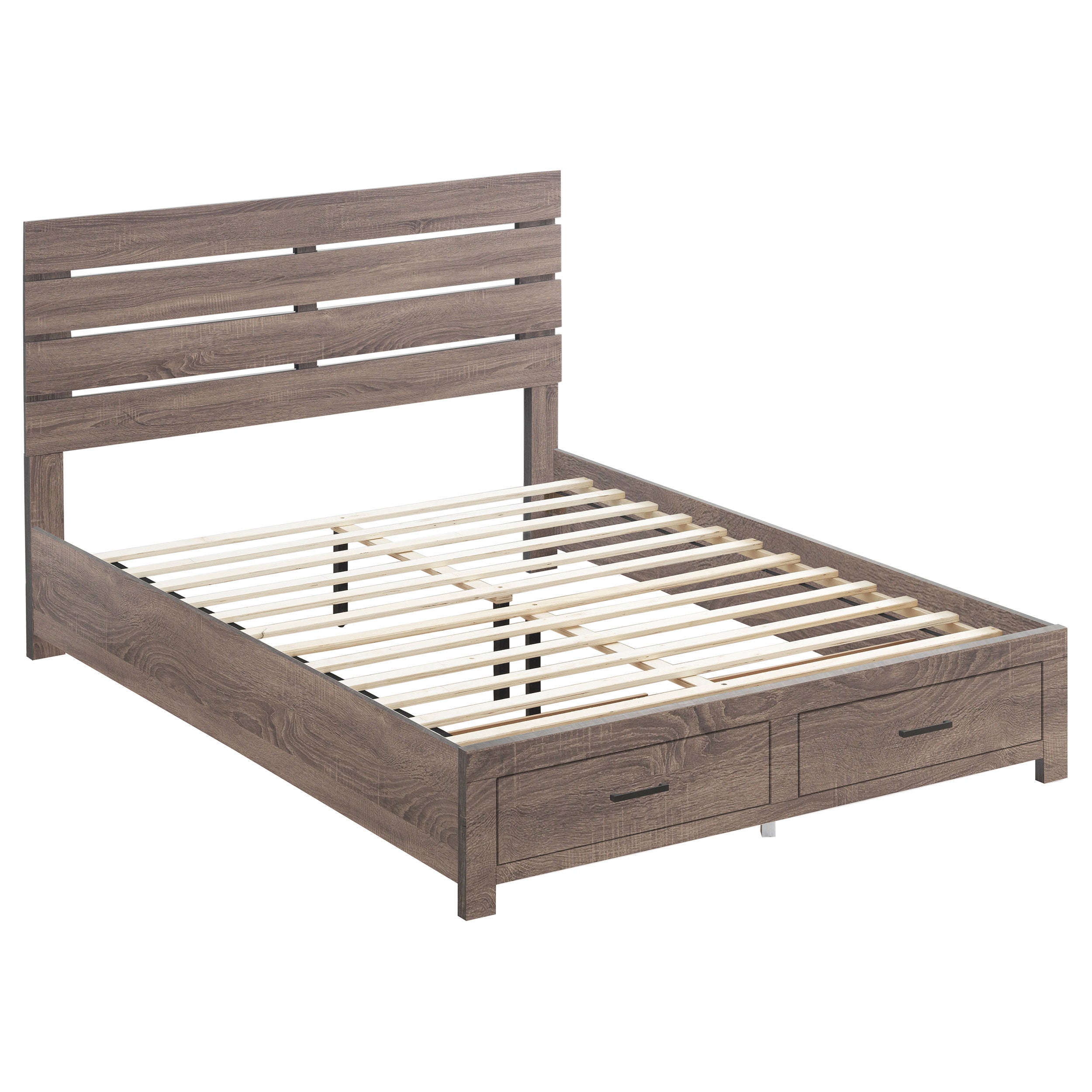 Brantford Plank-Style Headboard Bed Queen Barrel Oak Storage