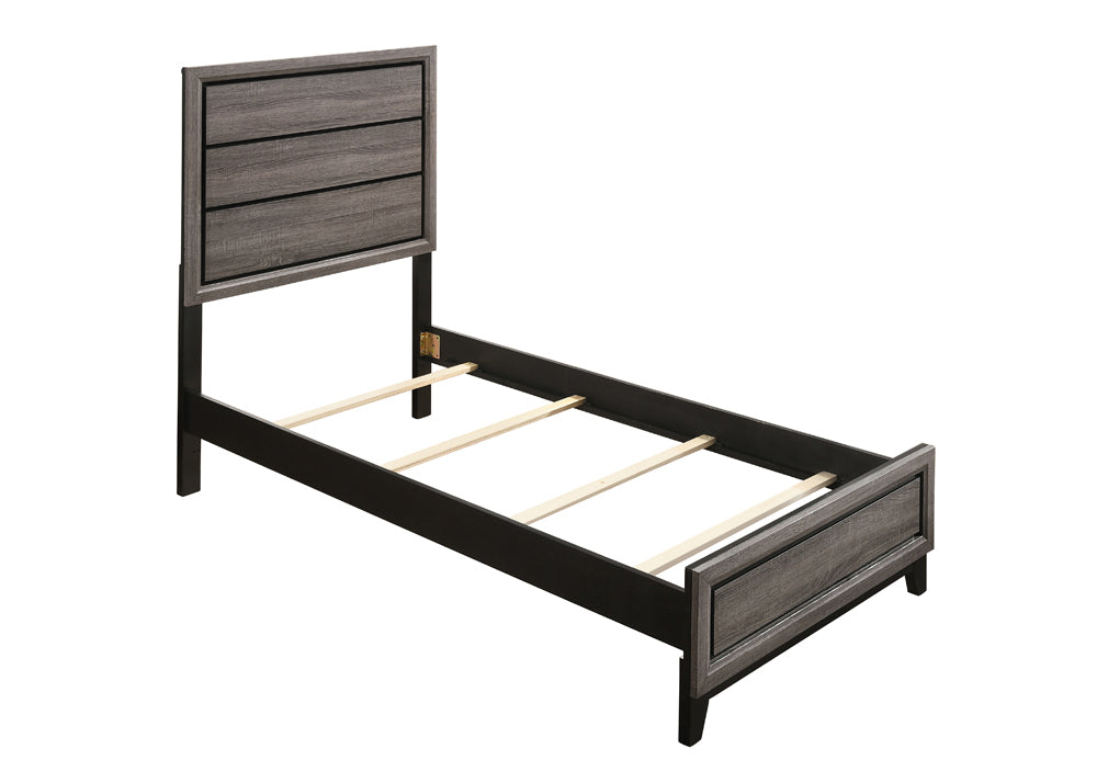 Watson Tasteful Style Panel Bed Grey Oak and Black Twin