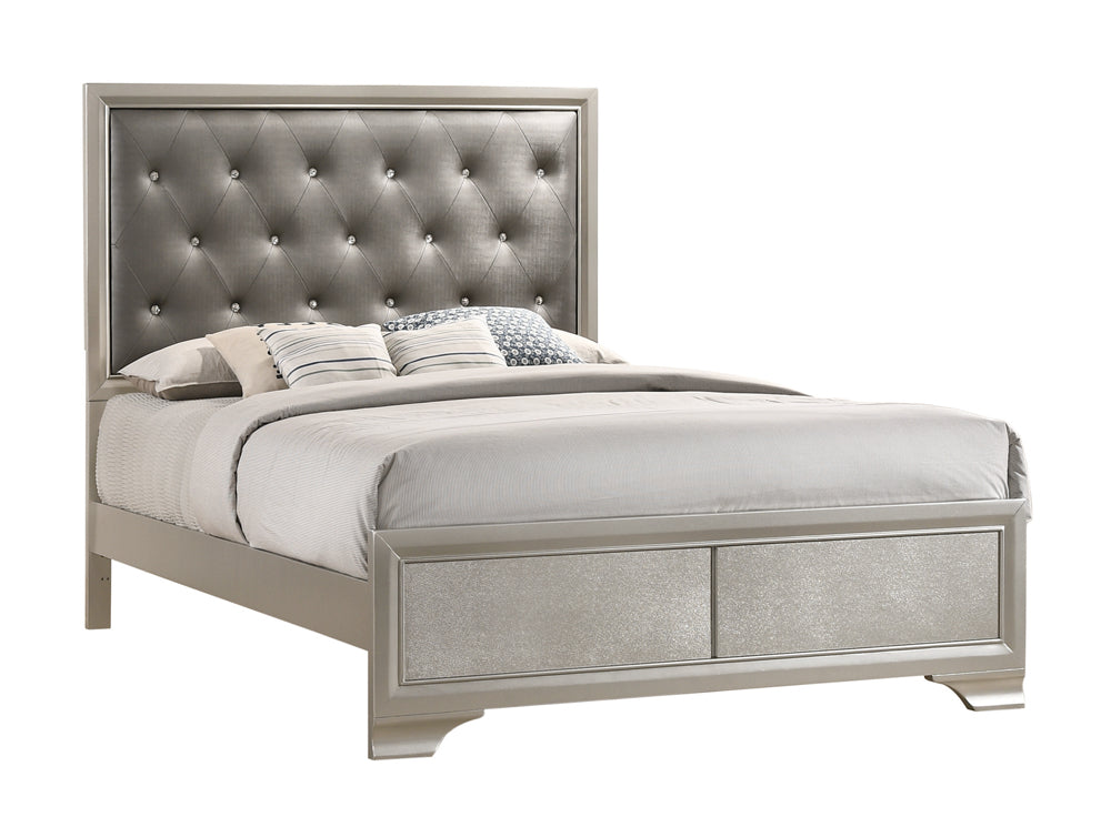 Salford Glamorous Haven Panel Bed Metallic Sterling and Charcoal Grey Eastern King