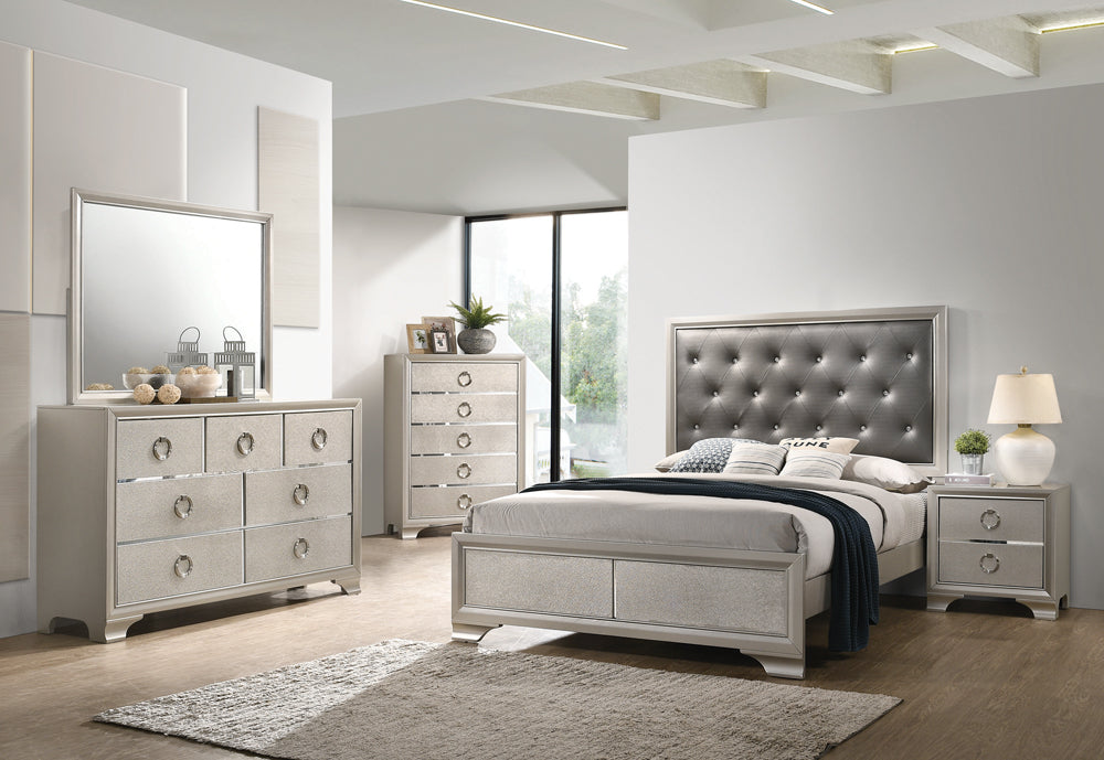 Salford Glamorous Haven Panel Bed Metallic Sterling and Charcoal Grey