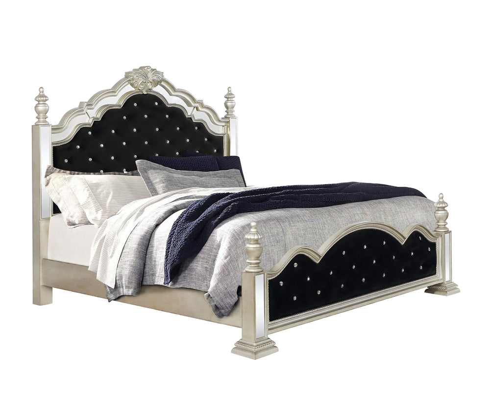 Heidi Upholstered Poster Bed Metallic Platinum Queen