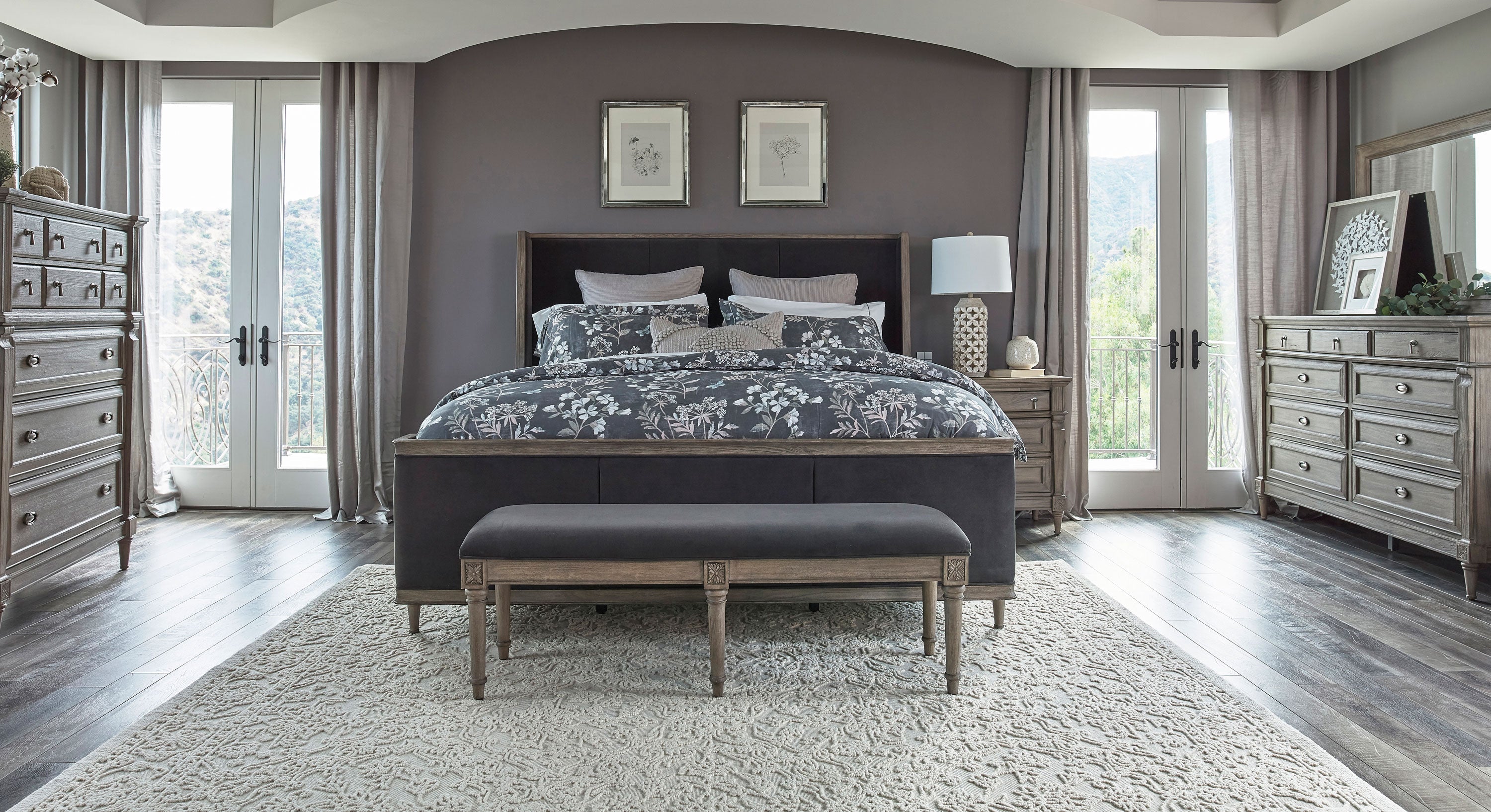 Coaster Alderwood Upholstered Panel Bed Charcoal Grey