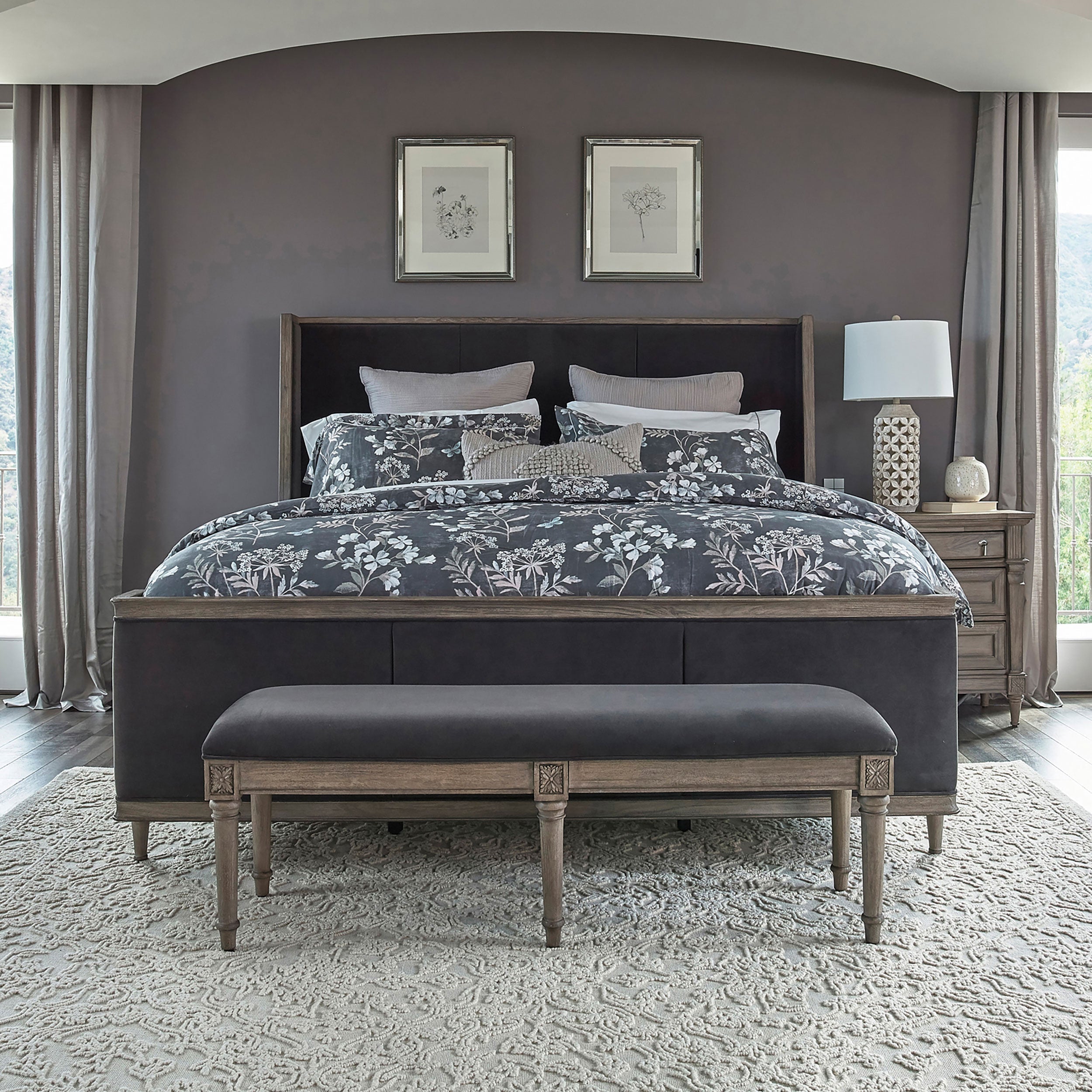 Coaster Alderwood Upholstered Panel Bed Charcoal Grey