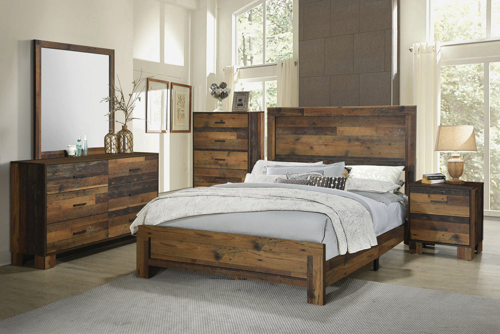 Sidney Contemporary Space Panel Repurposed Wood Bed Rustic Pine