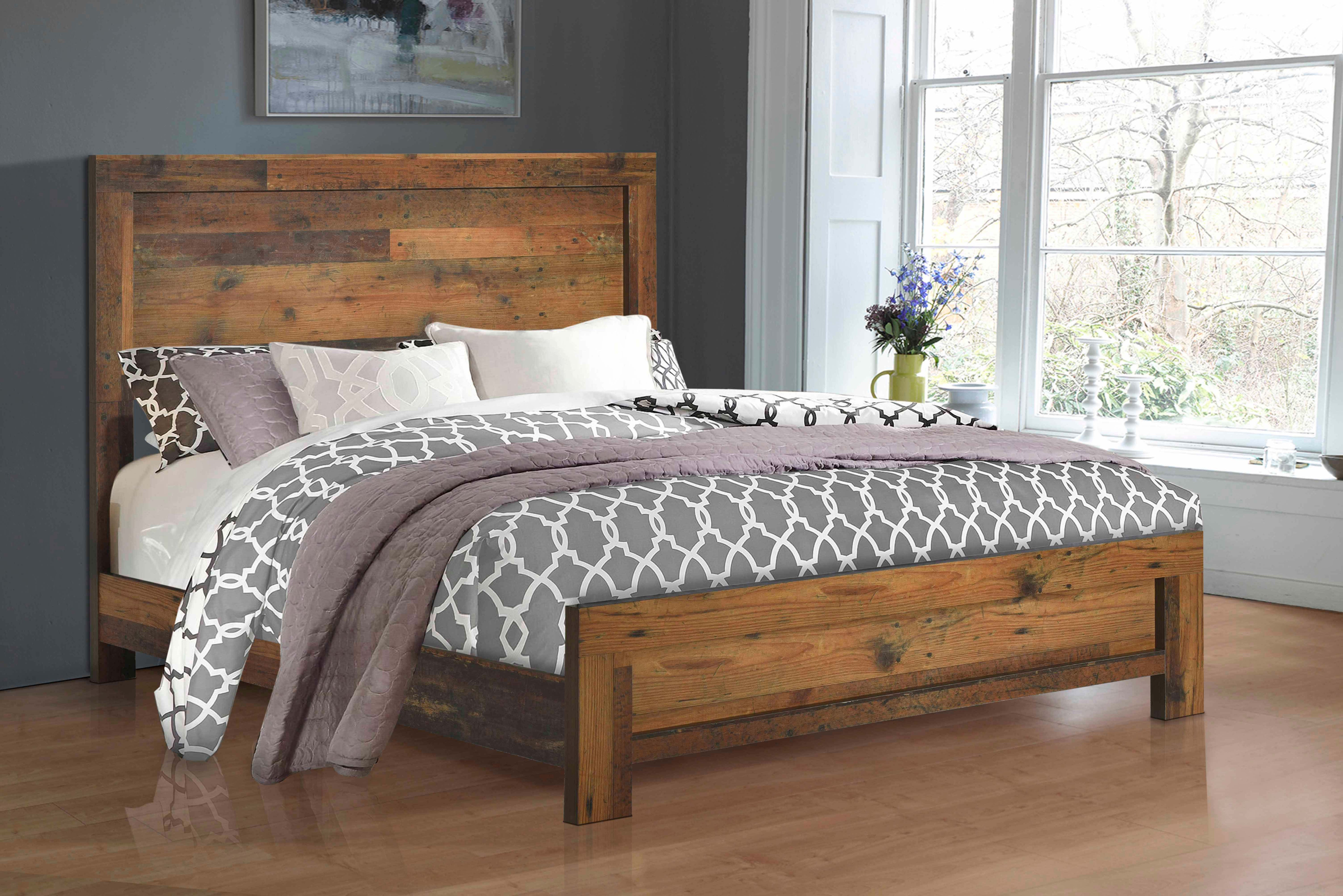 Sidney Contemporary Space Panel Repurposed Wood Bed Rustic Pine