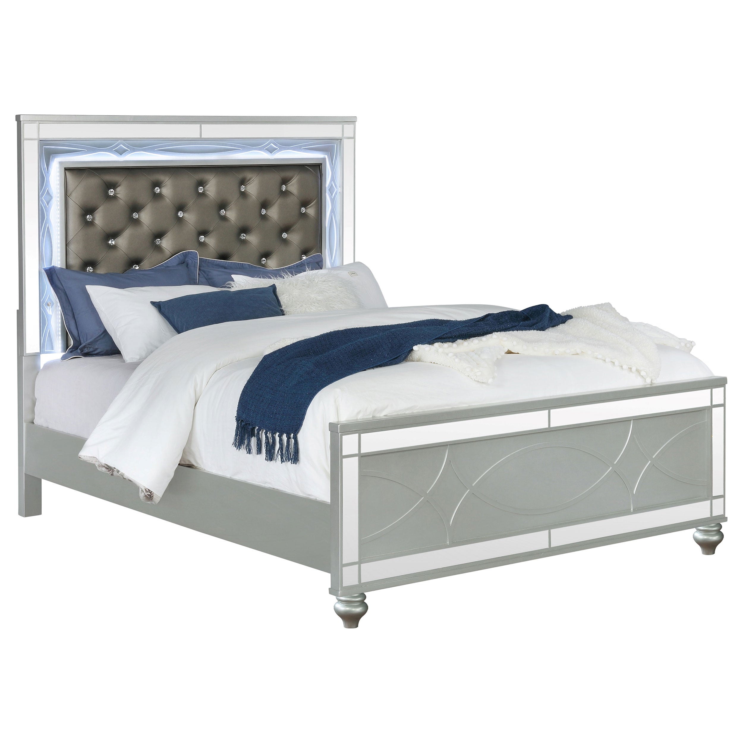 Gunnison Panel Bed with LED Lighting Silver Metallic