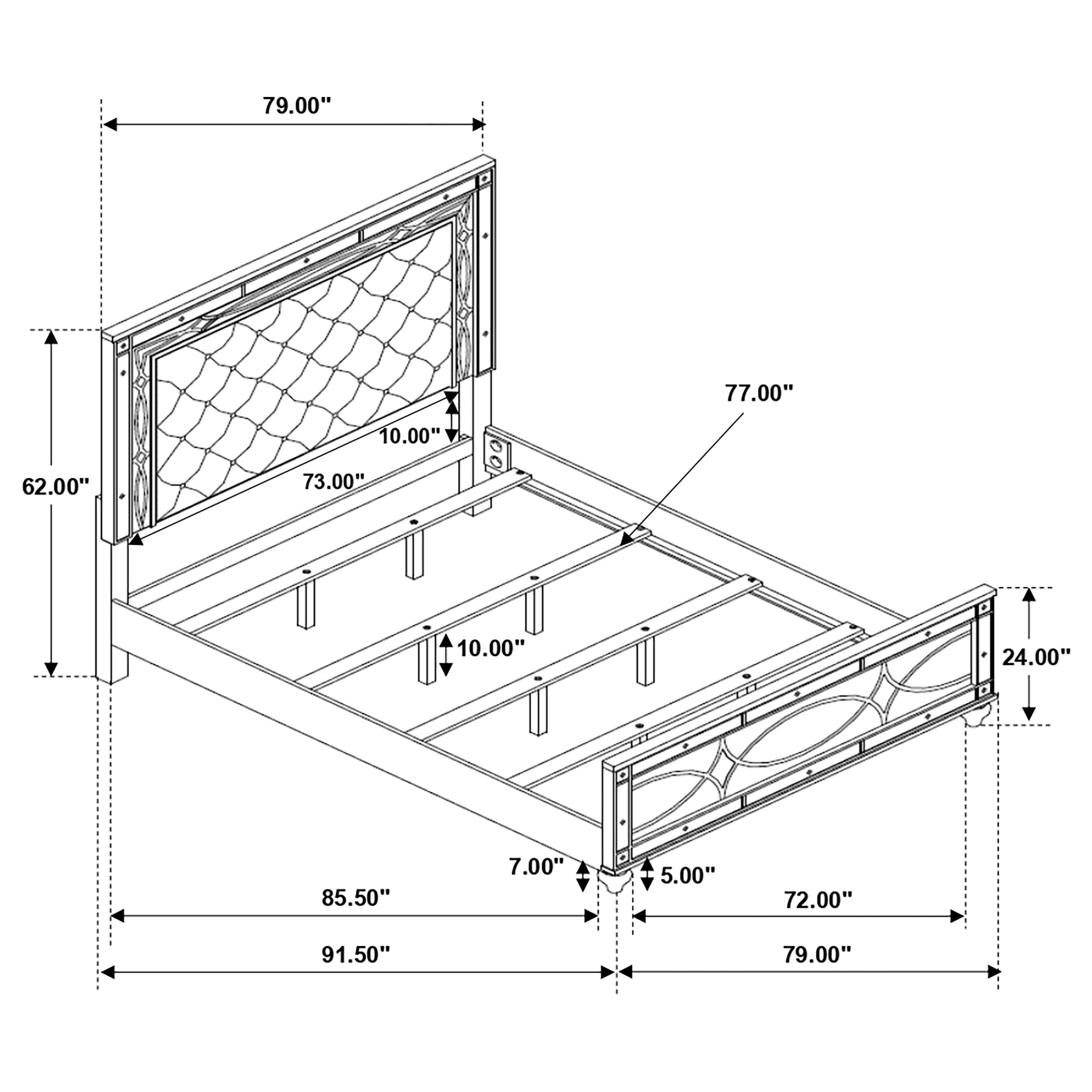 Gunnison Panel Bed with LED Lighting Silver Metallic