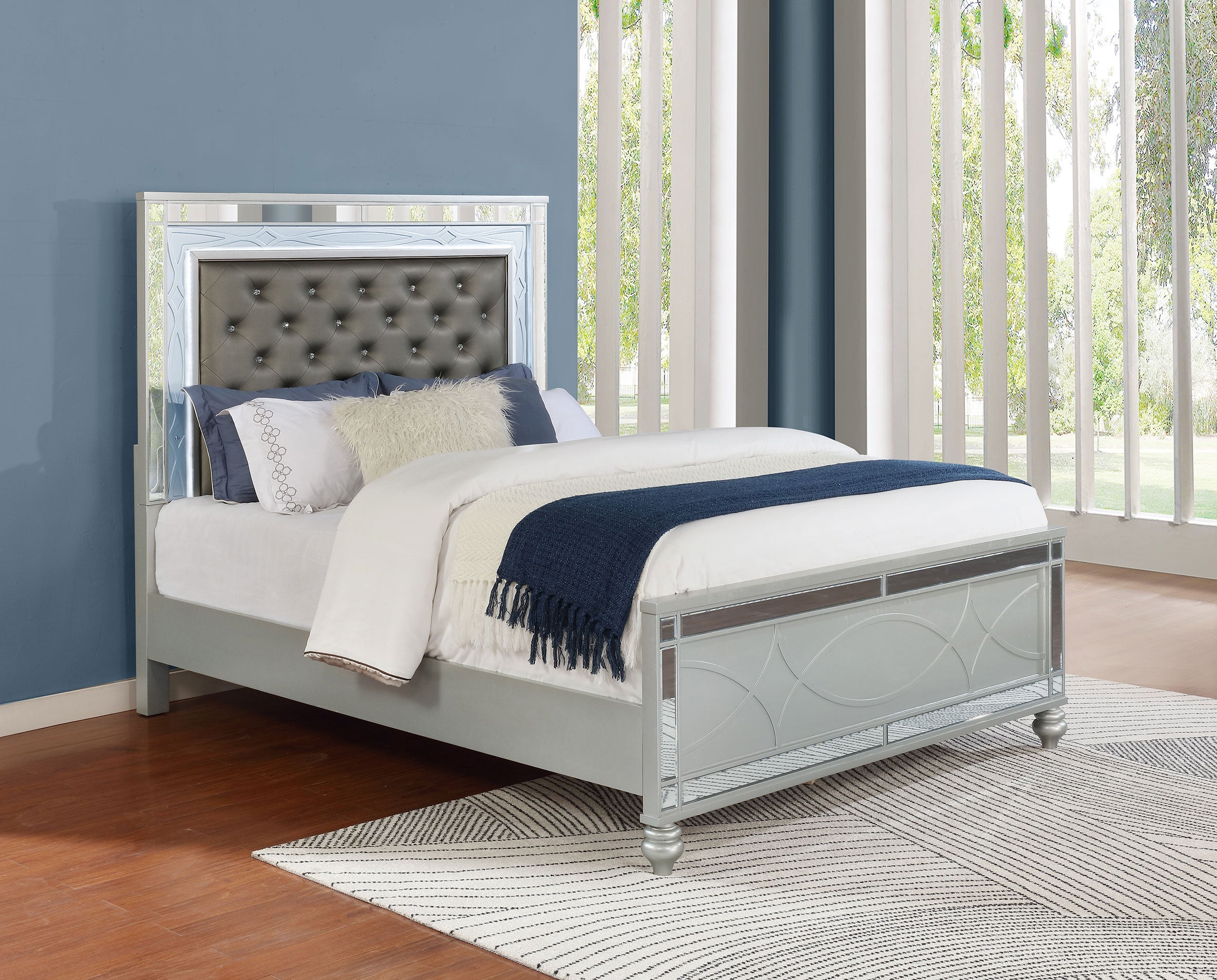 Gunnison Panel Bed with LED Lighting Silver Metallic