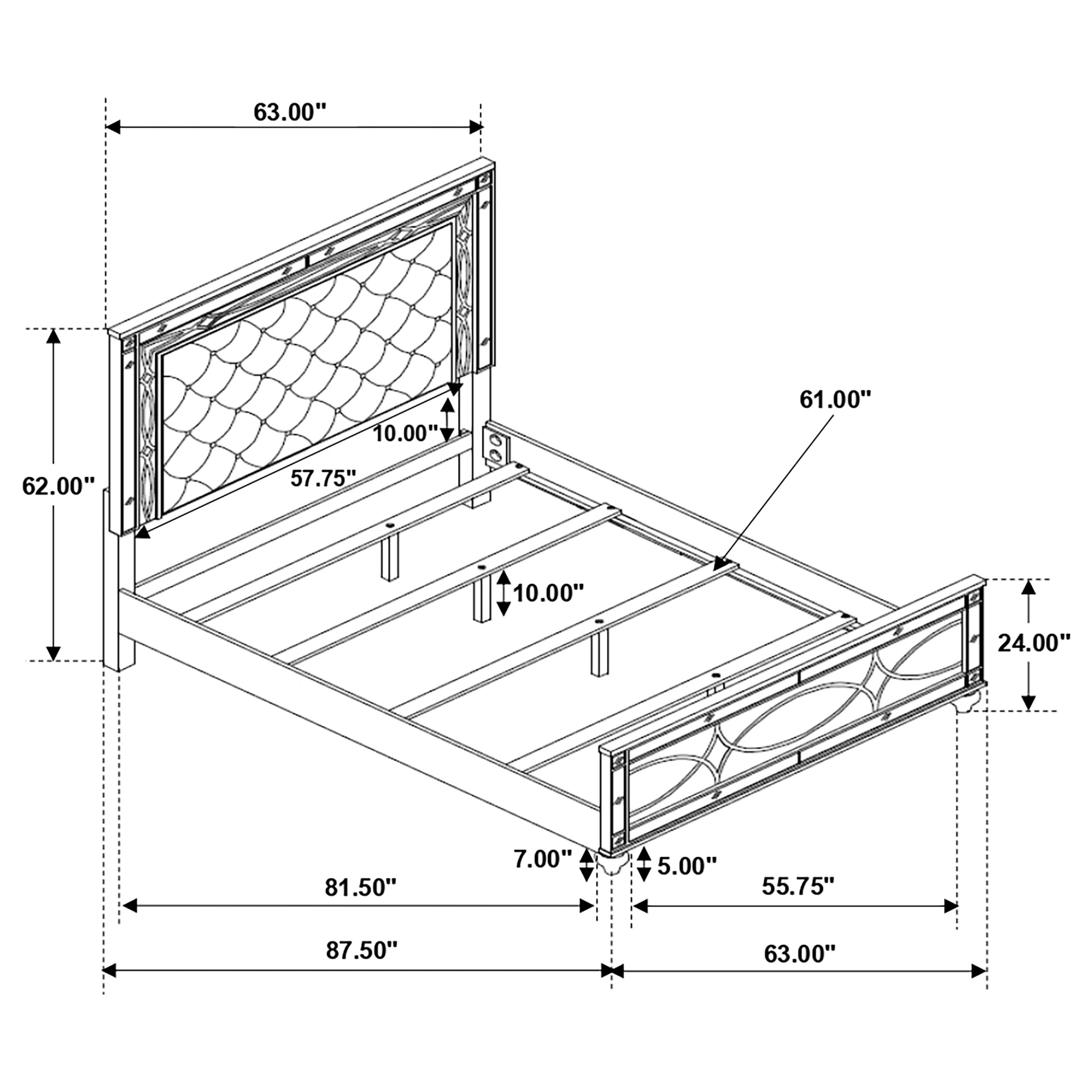 Gunnison Panel Bed with LED Lighting Silver Metallic