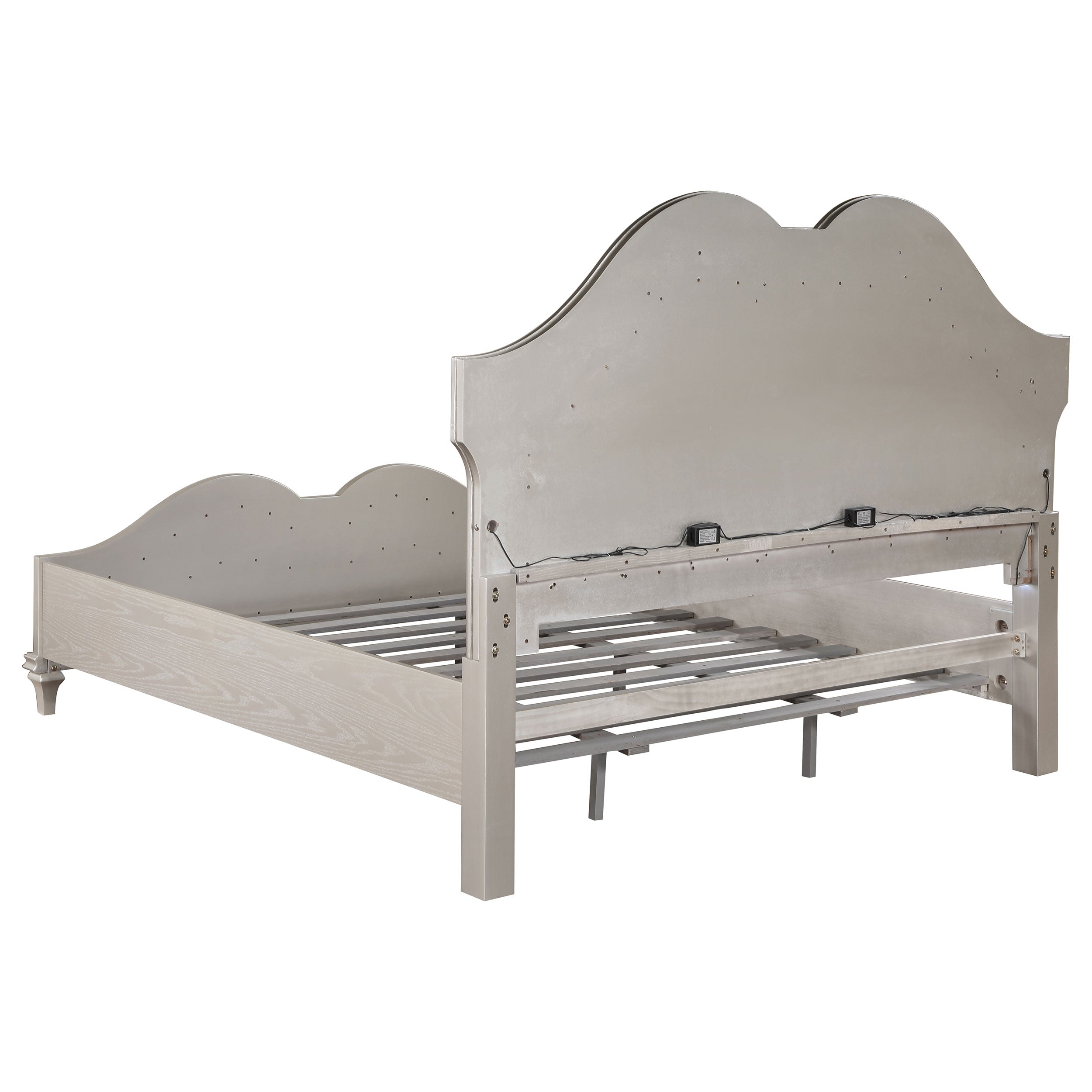 Evangeline Tufted Upholstered Platform Bed Ivory and Silver Oak