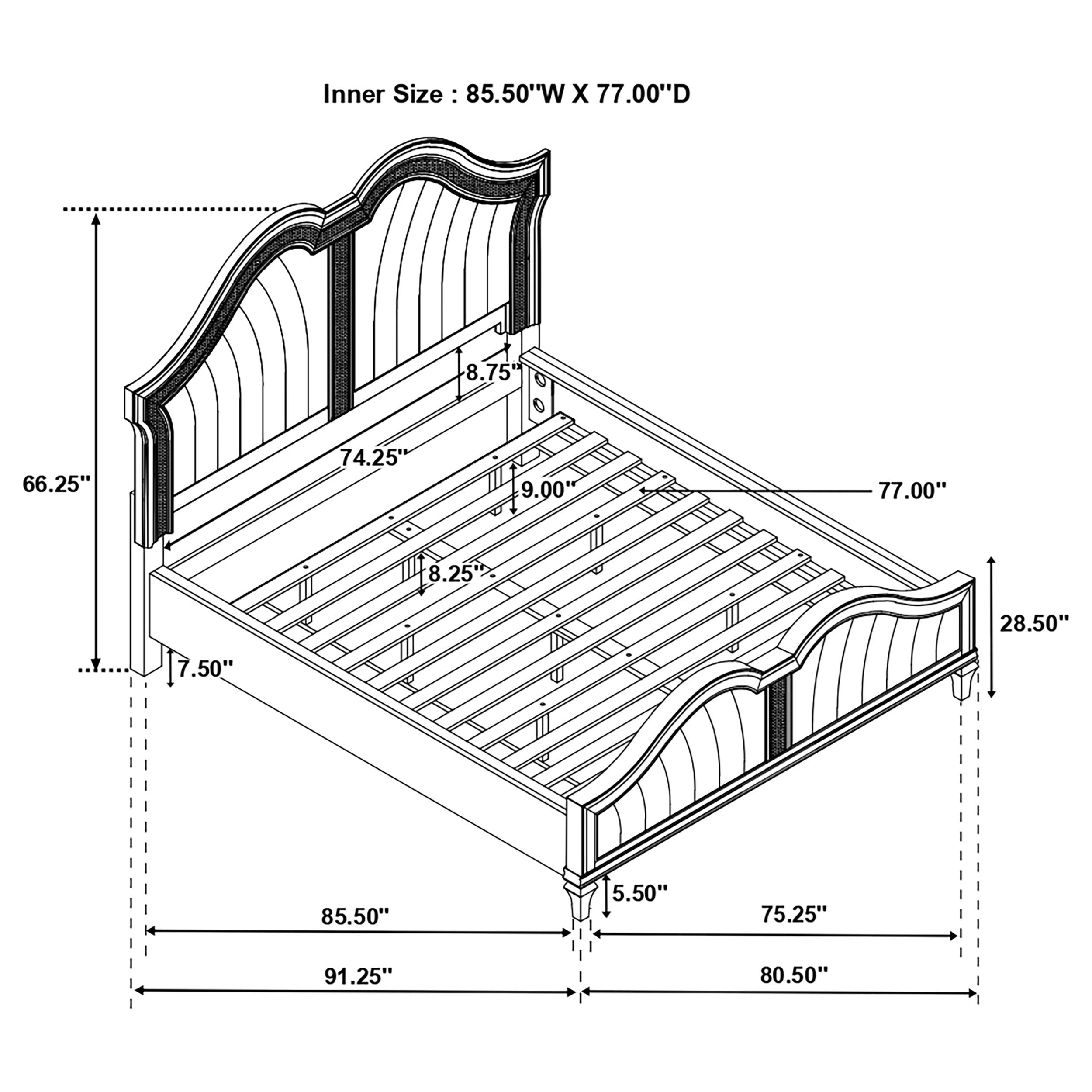 Evangeline Tufted Upholstered Platform Bed Ivory and Silver Oak