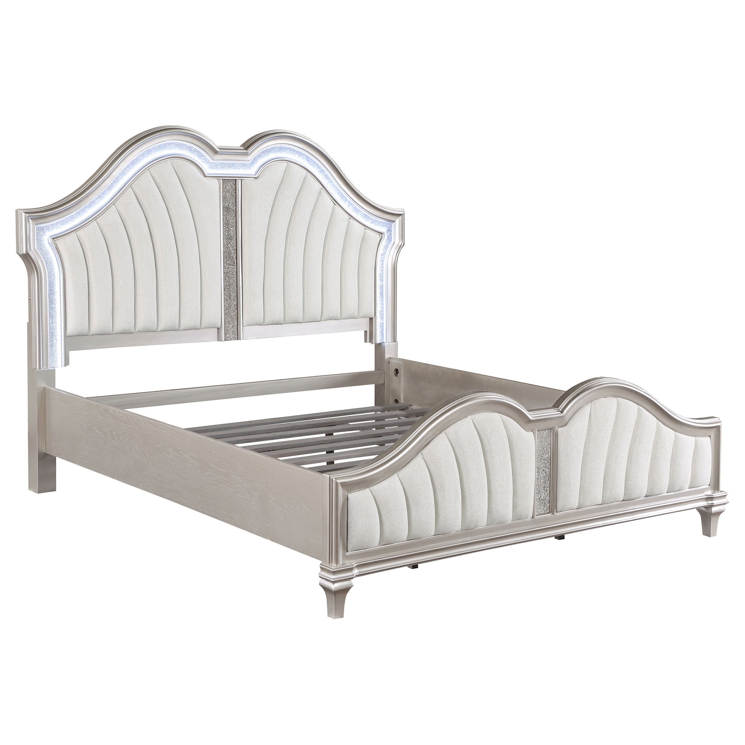 Evangeline Tufted Upholstered Platform Bed Ivory and Silver Oak Queen