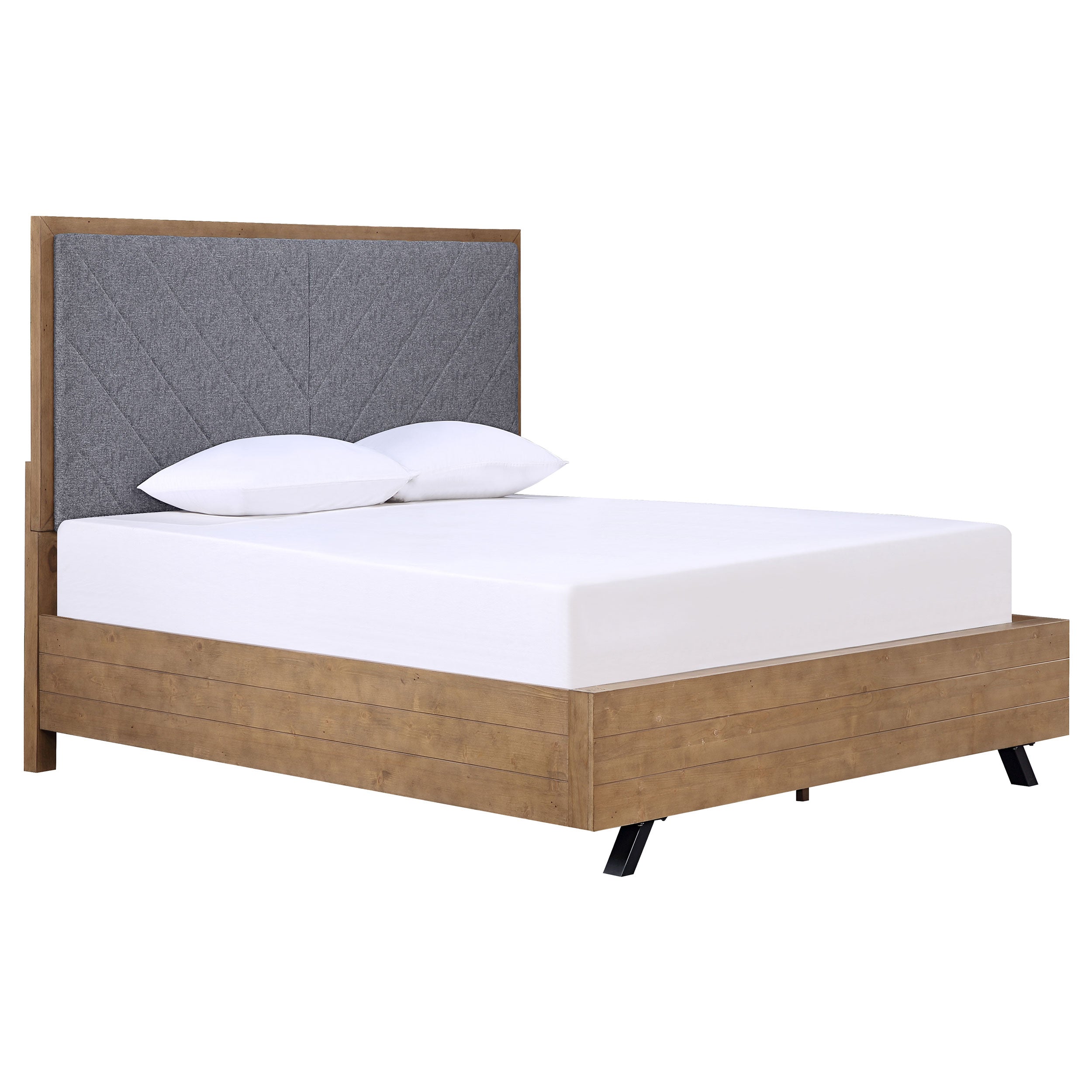 Taylor Rustic-Inspired & Contemporary Panel Bed Queen Light Honey Brown and Grey Upholstered