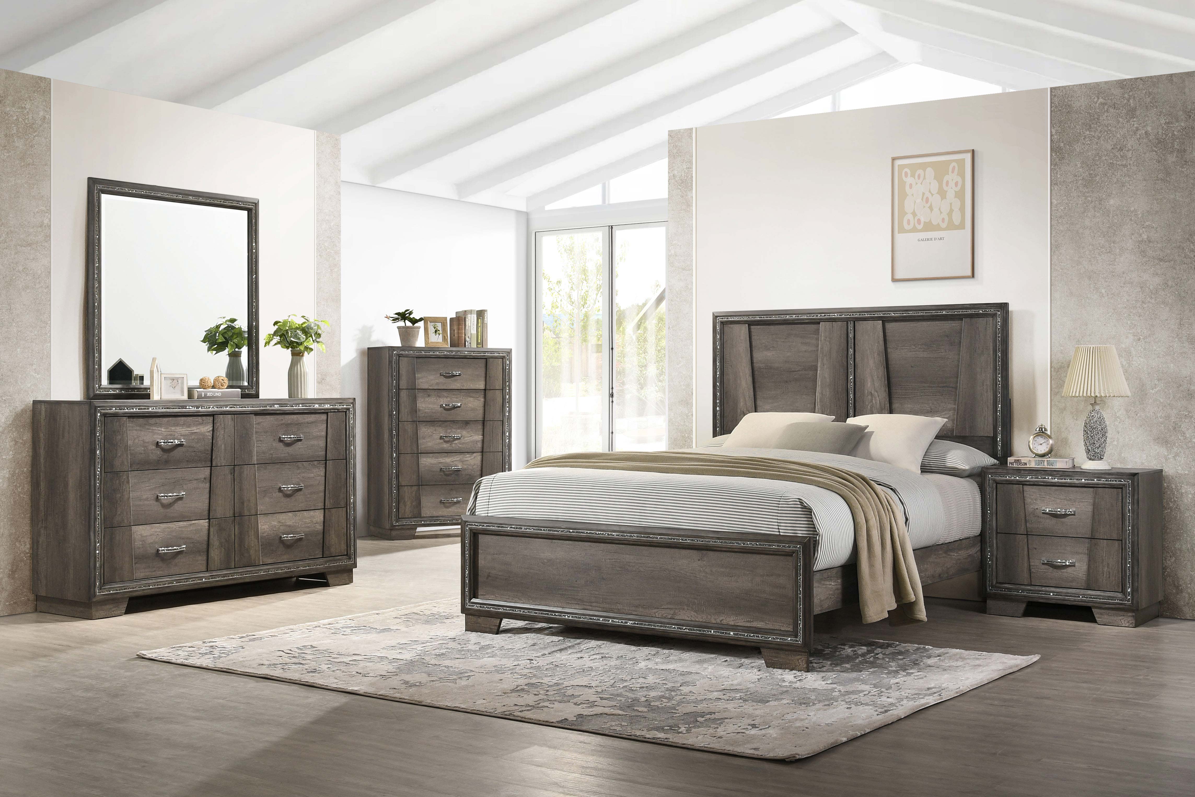 Janine Contemporary Panel Bed Grey