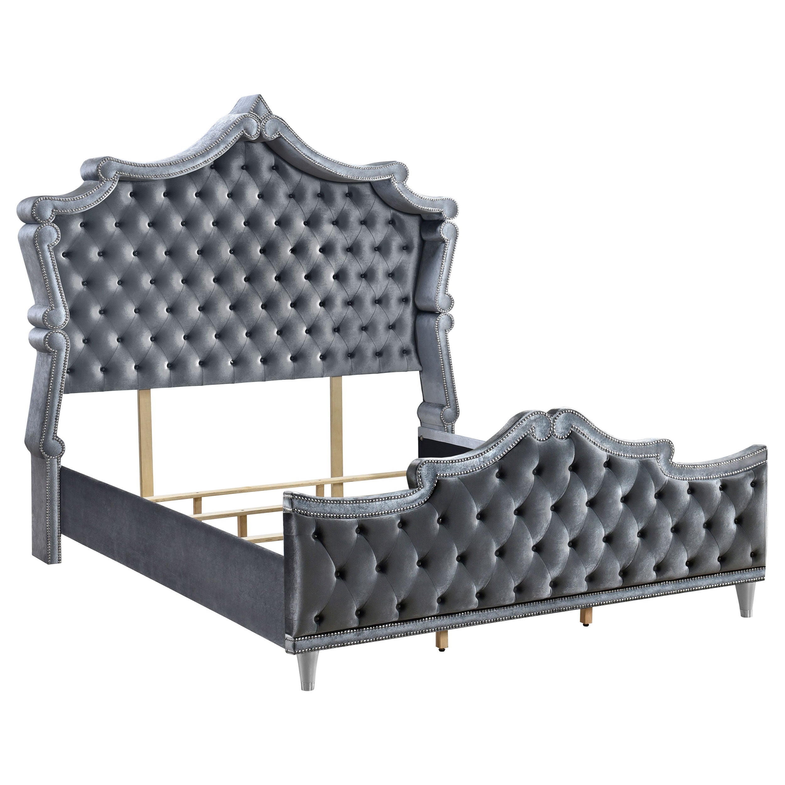 Antonella Gorgeous Glam Upholstered Tufted Bed Eastern King Grey