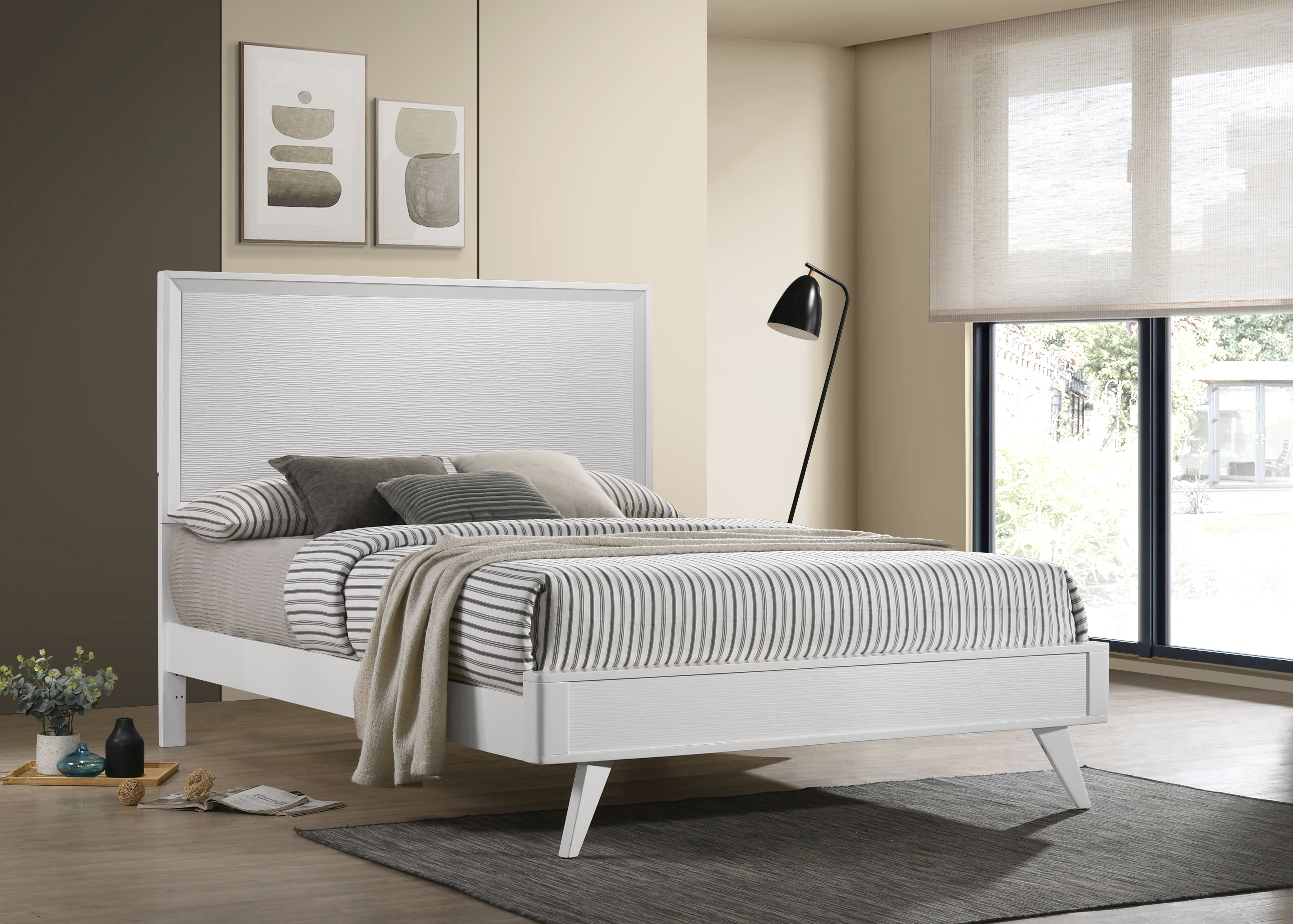 Janelle Wave-Effect Design Panel Bed White