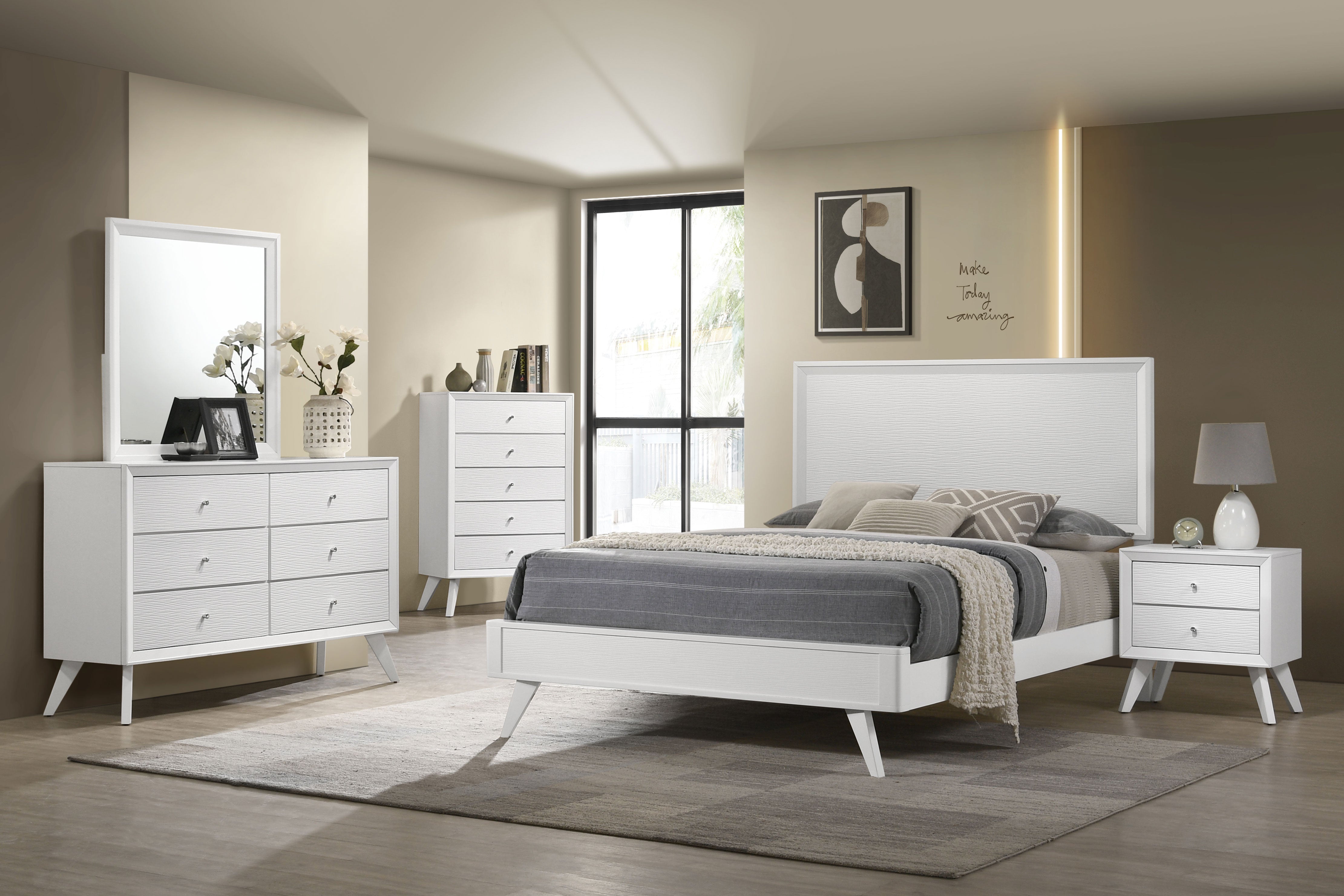 Janelle Wave-Effect Design Panel Bed White