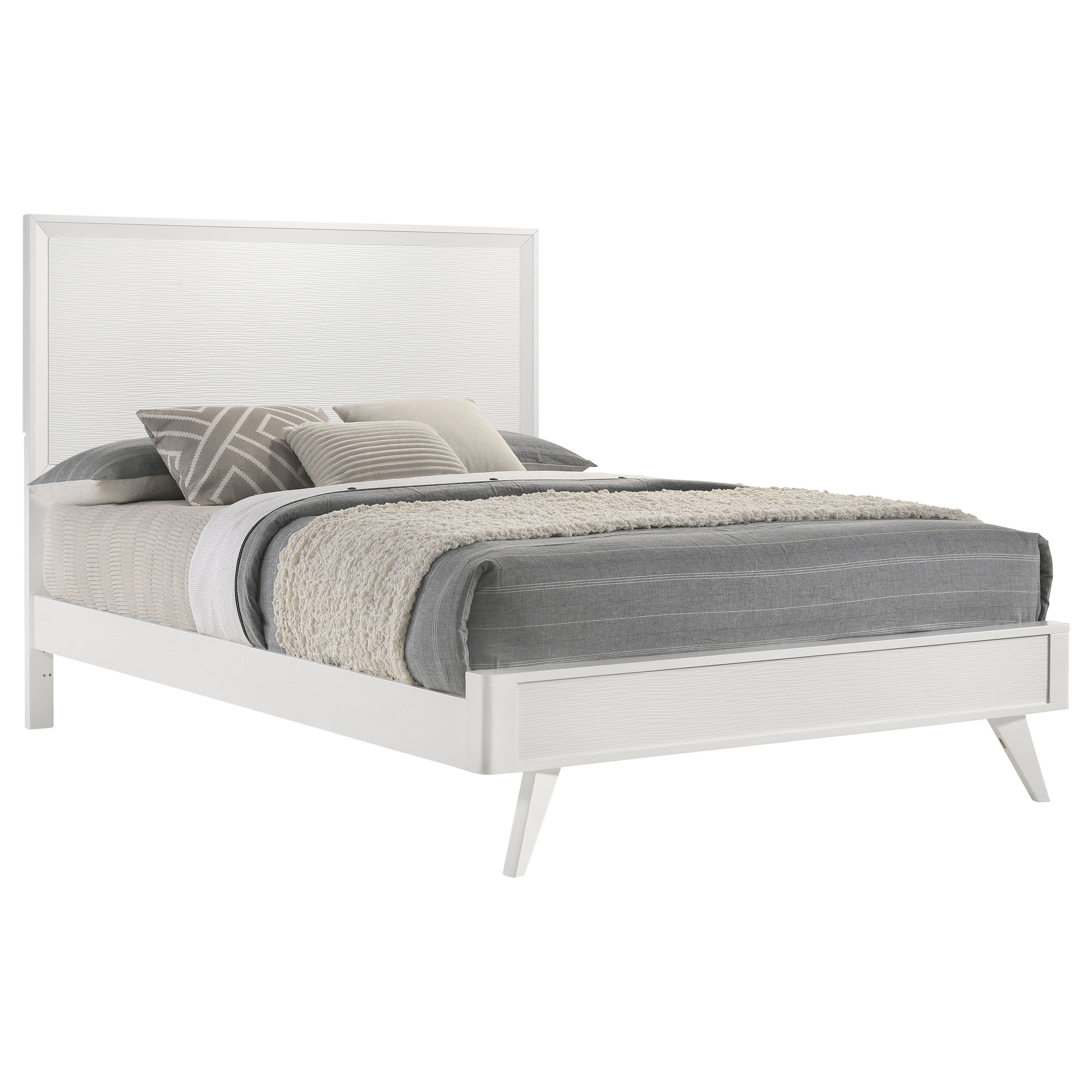 Janelle Wave-Effect Design Panel Bed White