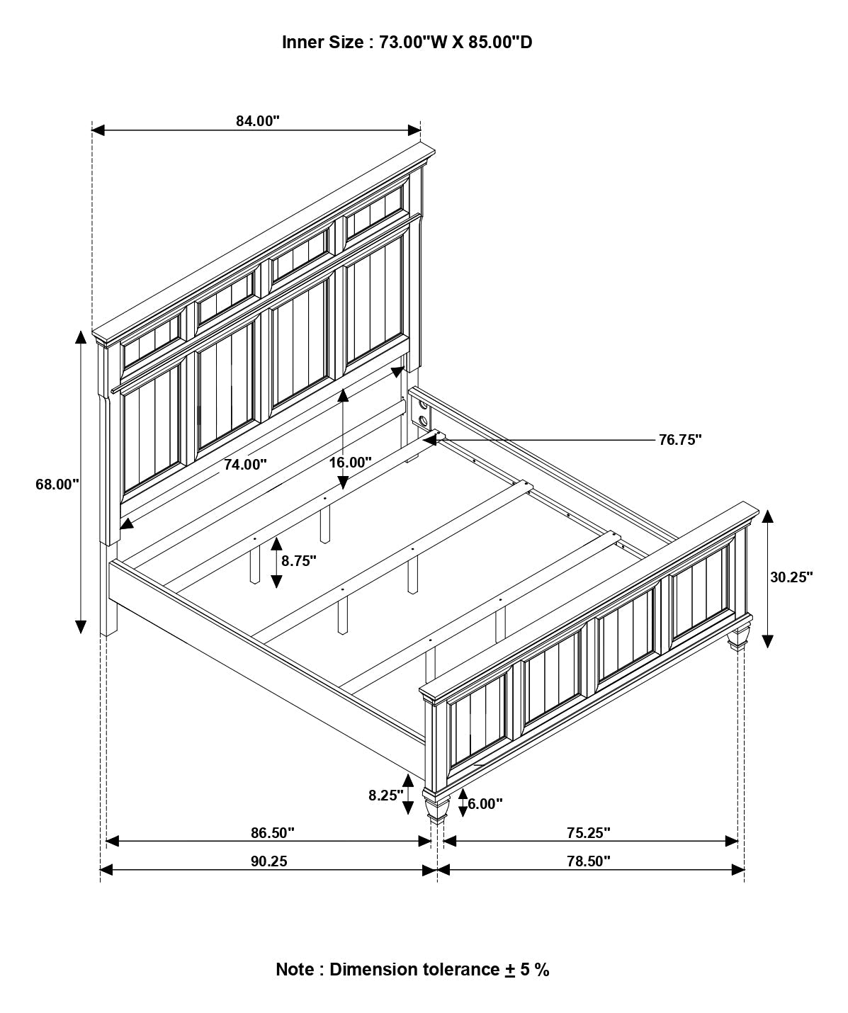 Avenue California King, Eastern King, Queen Panel Bed