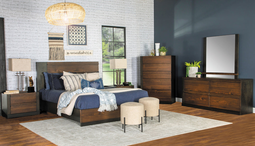 Azalia Rectangular Mid-Century Style Bed Black and Walnut