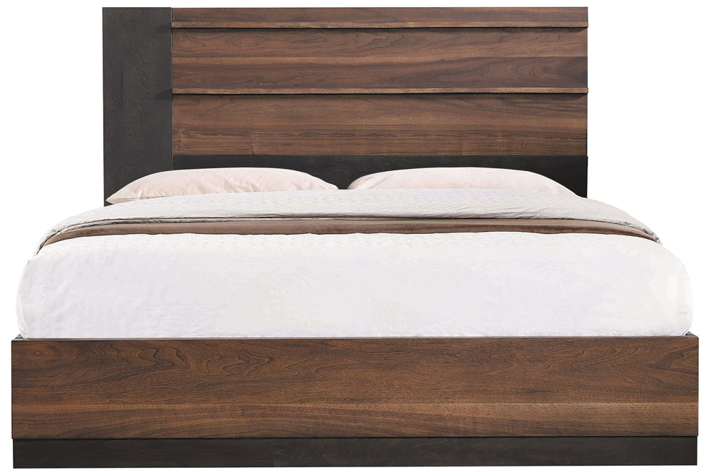 Azalia Rectangular Mid-Century Style Bed Black and Walnut