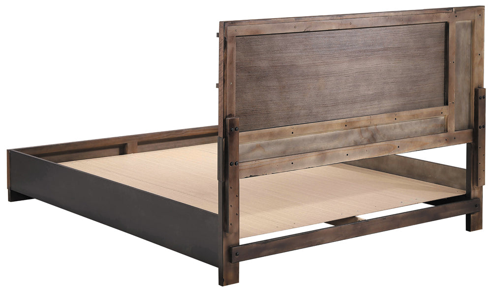 Azalia Rectangular Mid-Century Style Bed Black and Walnut