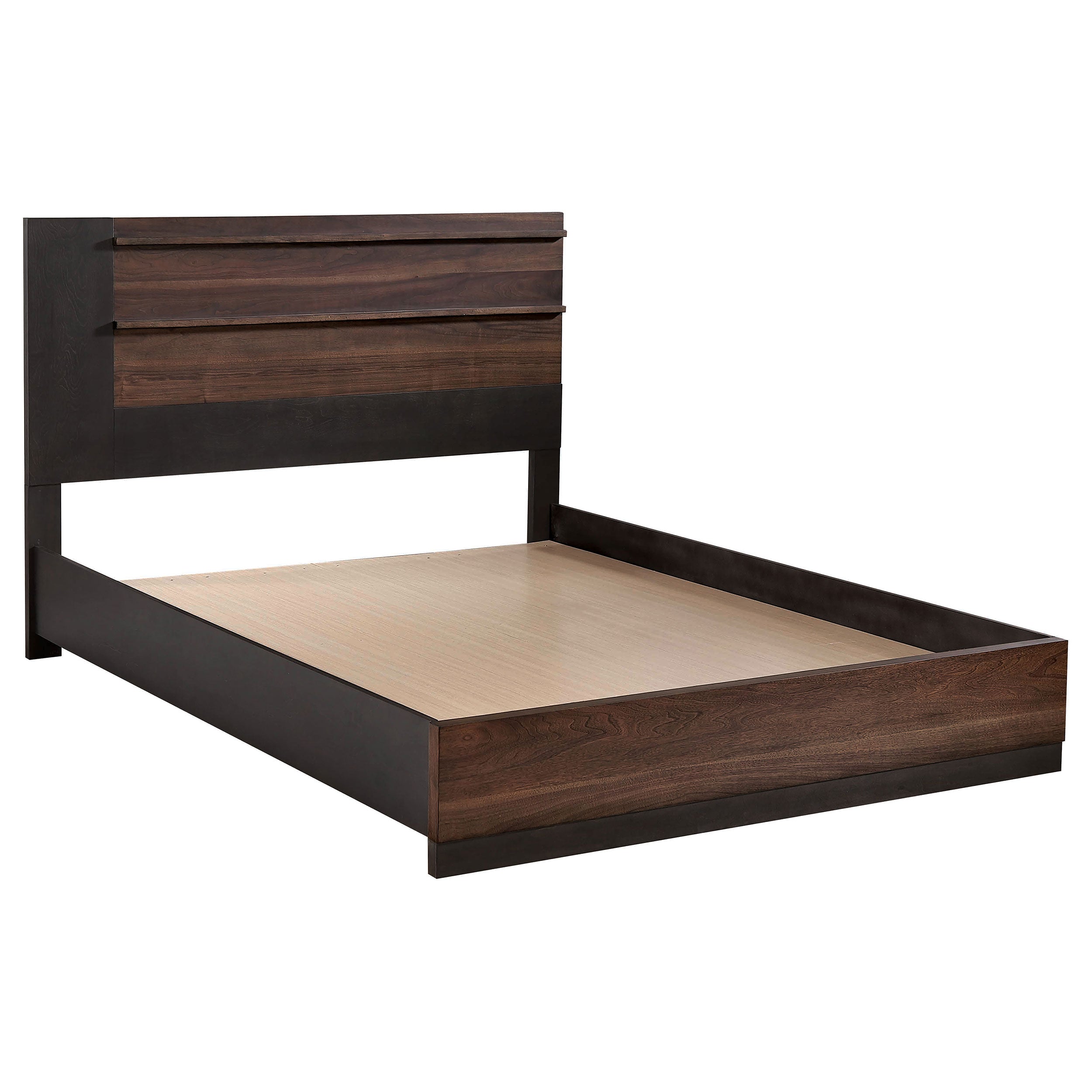 Azalia Rectangular Mid-Century Style Bed Black and Walnut Queen