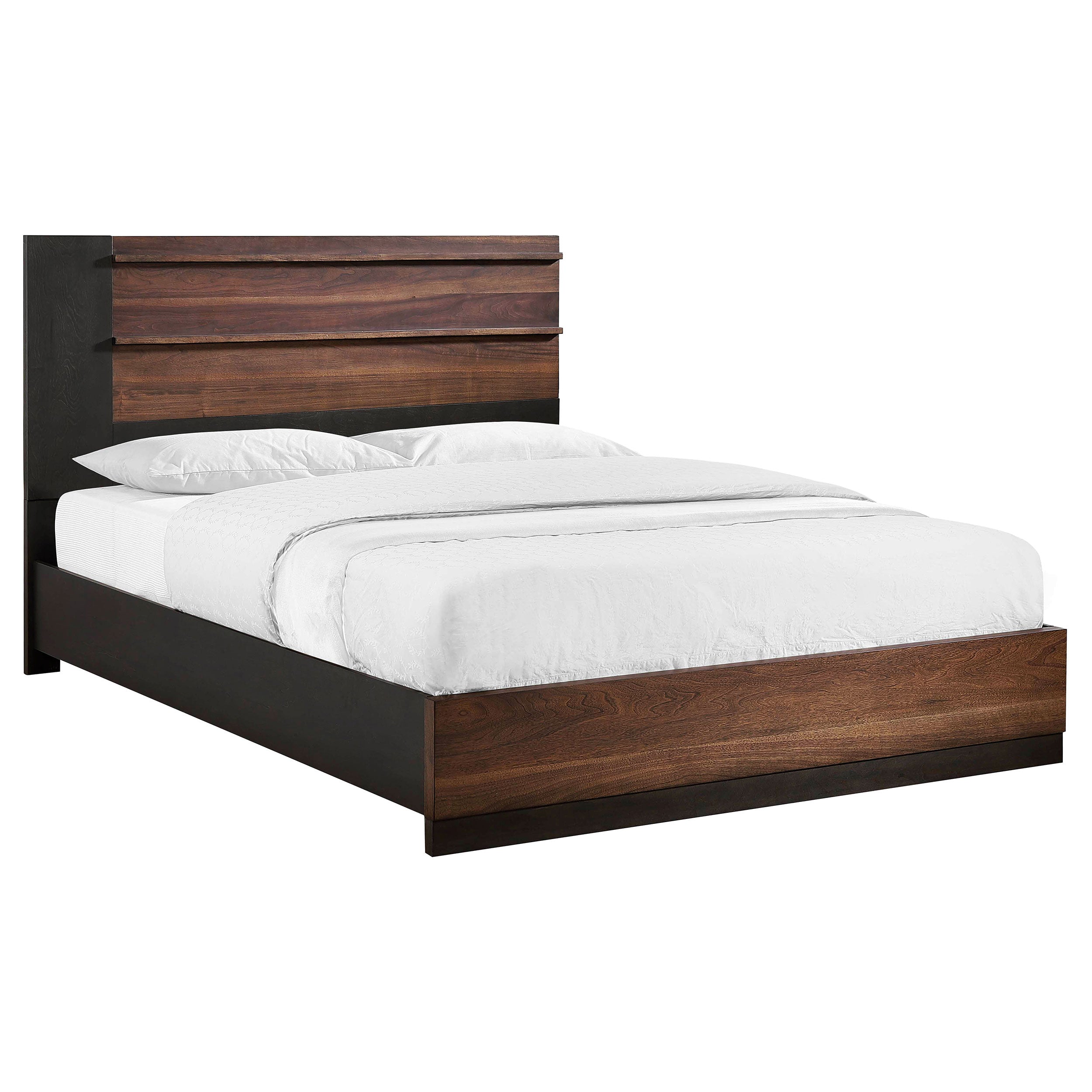 Azalia Rectangular Mid-Century Style Bed Black and Walnut