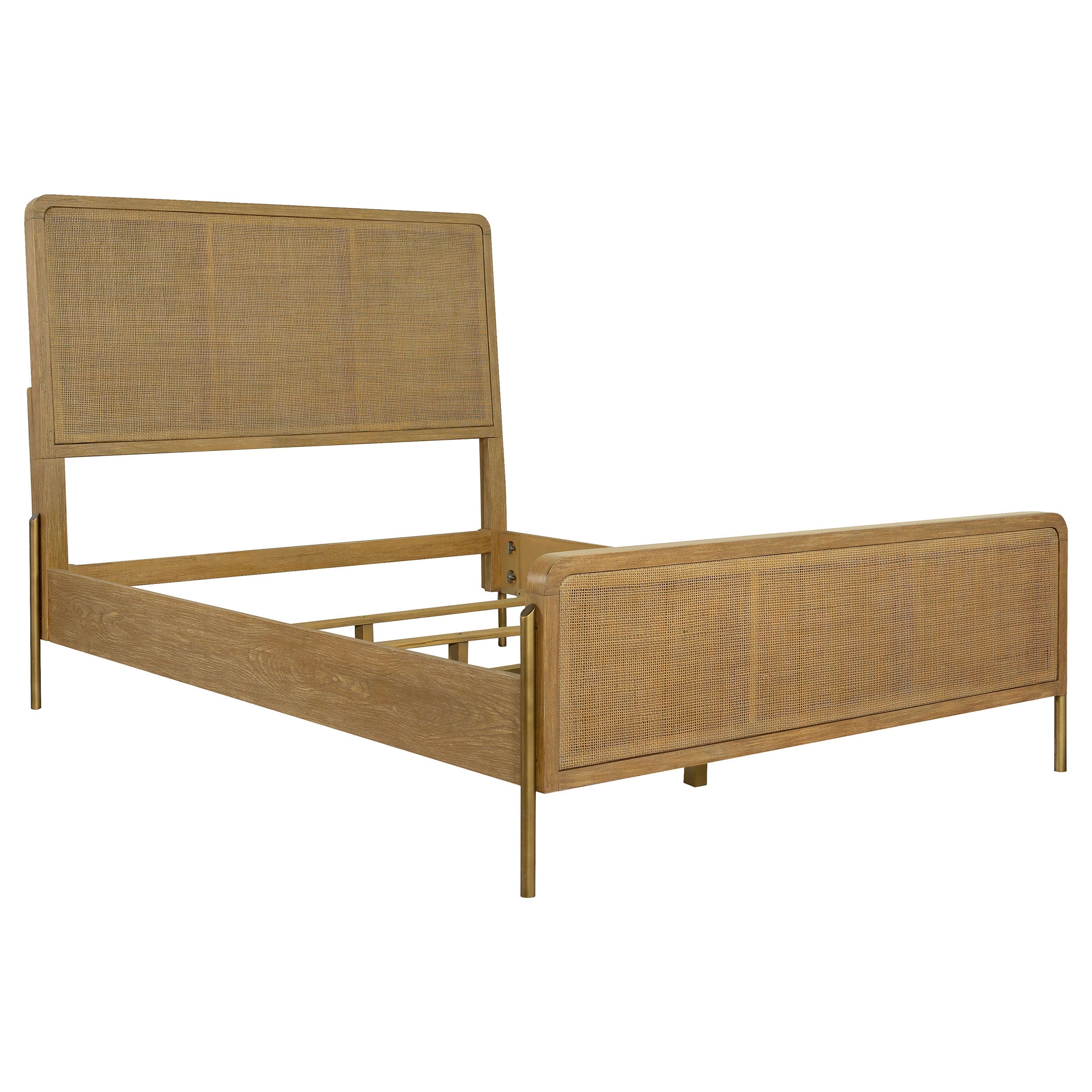 Arini Upholstered Mid-Century Modern Panel Bed King Natural Cane