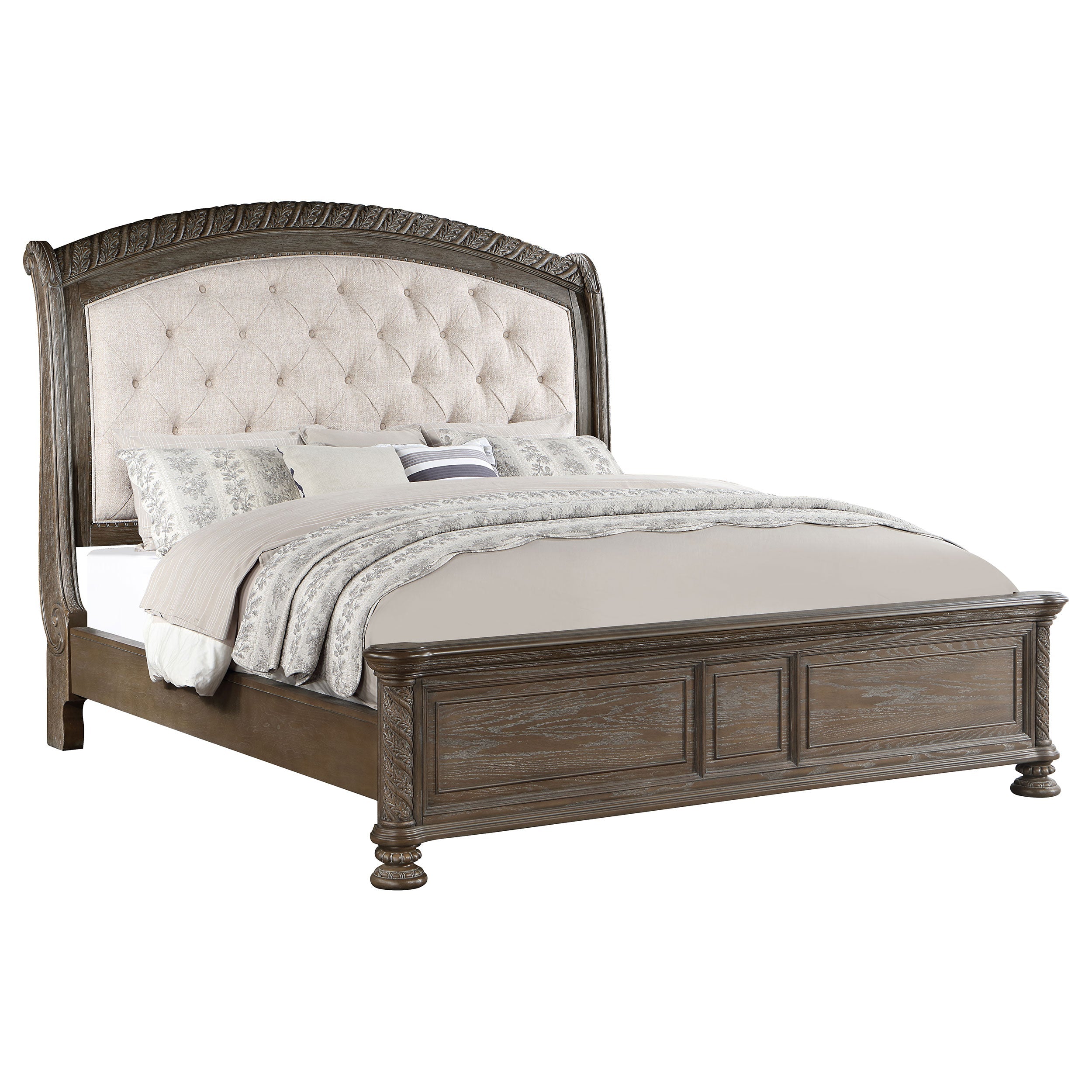 Emmett Tufted Headboard Panel Bed Walnut and Beige