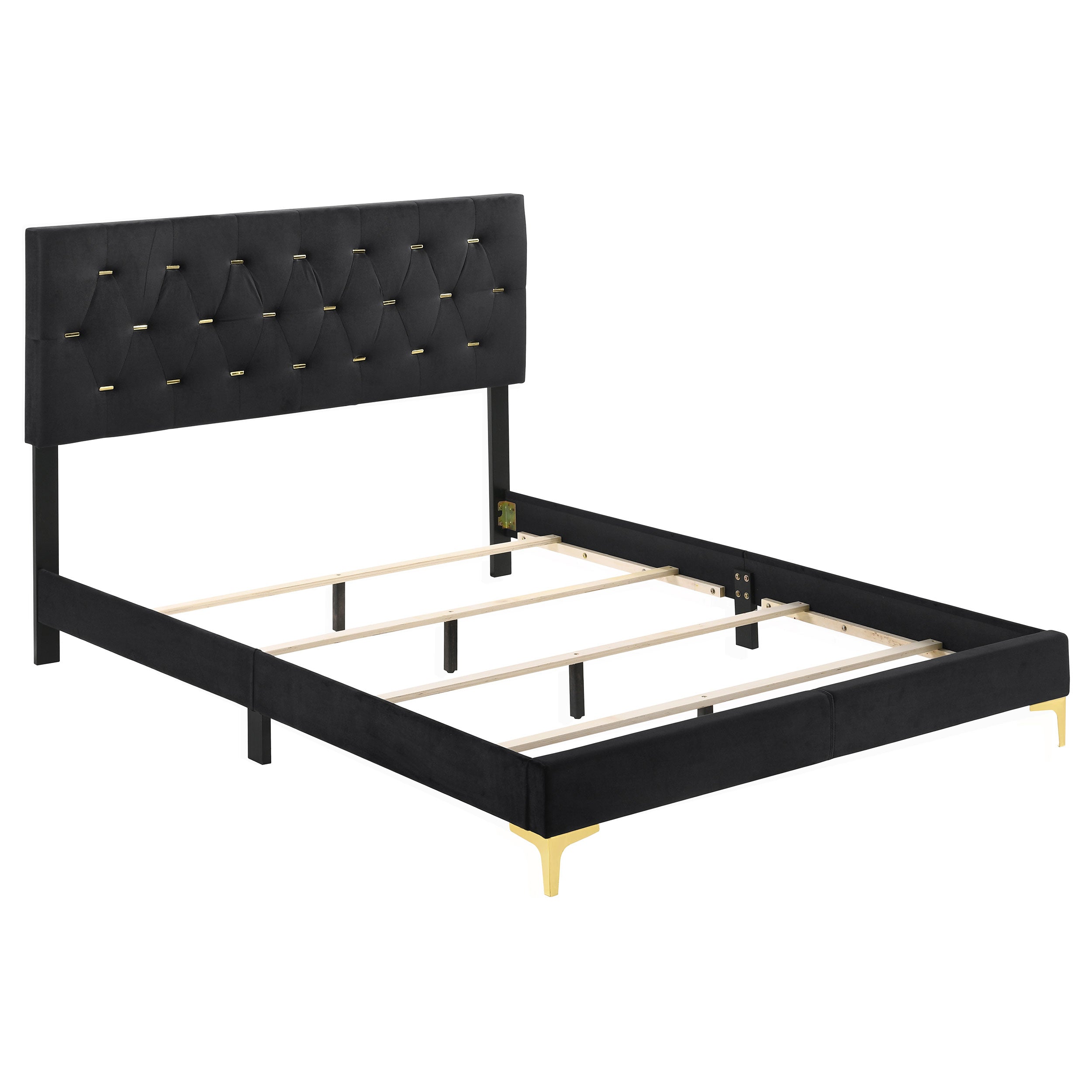 Kendall Modern Tufted Panel Bed Eastern King Black and Gold Without Upholstered