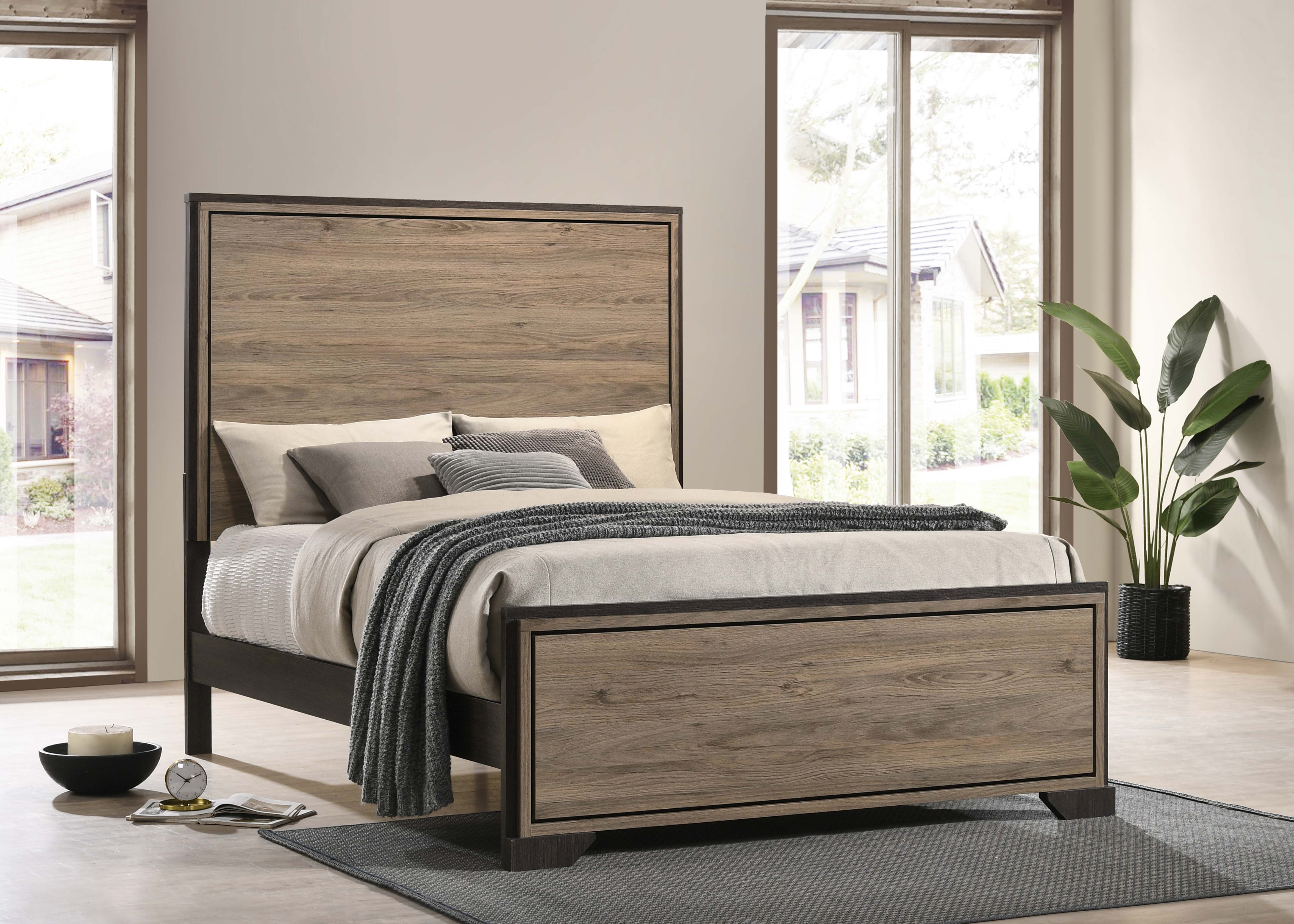 Baker Charming, Contemporary Platform Panel Bed Brown and Light Taupe